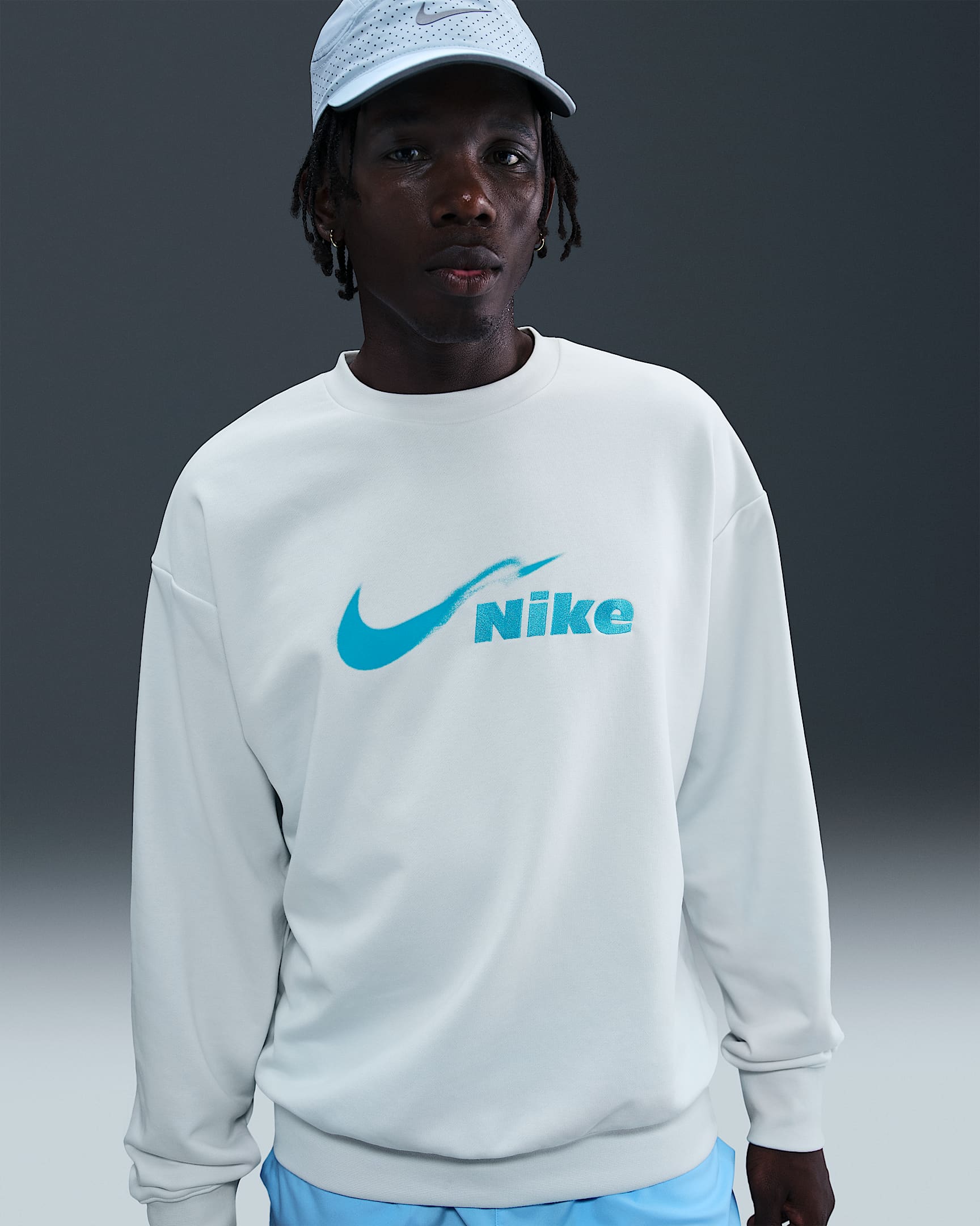 Nike Track Club Men's Dri-FIT Fleece Crew-Neck Running Sweatshirt - Summit White/Blue Fury