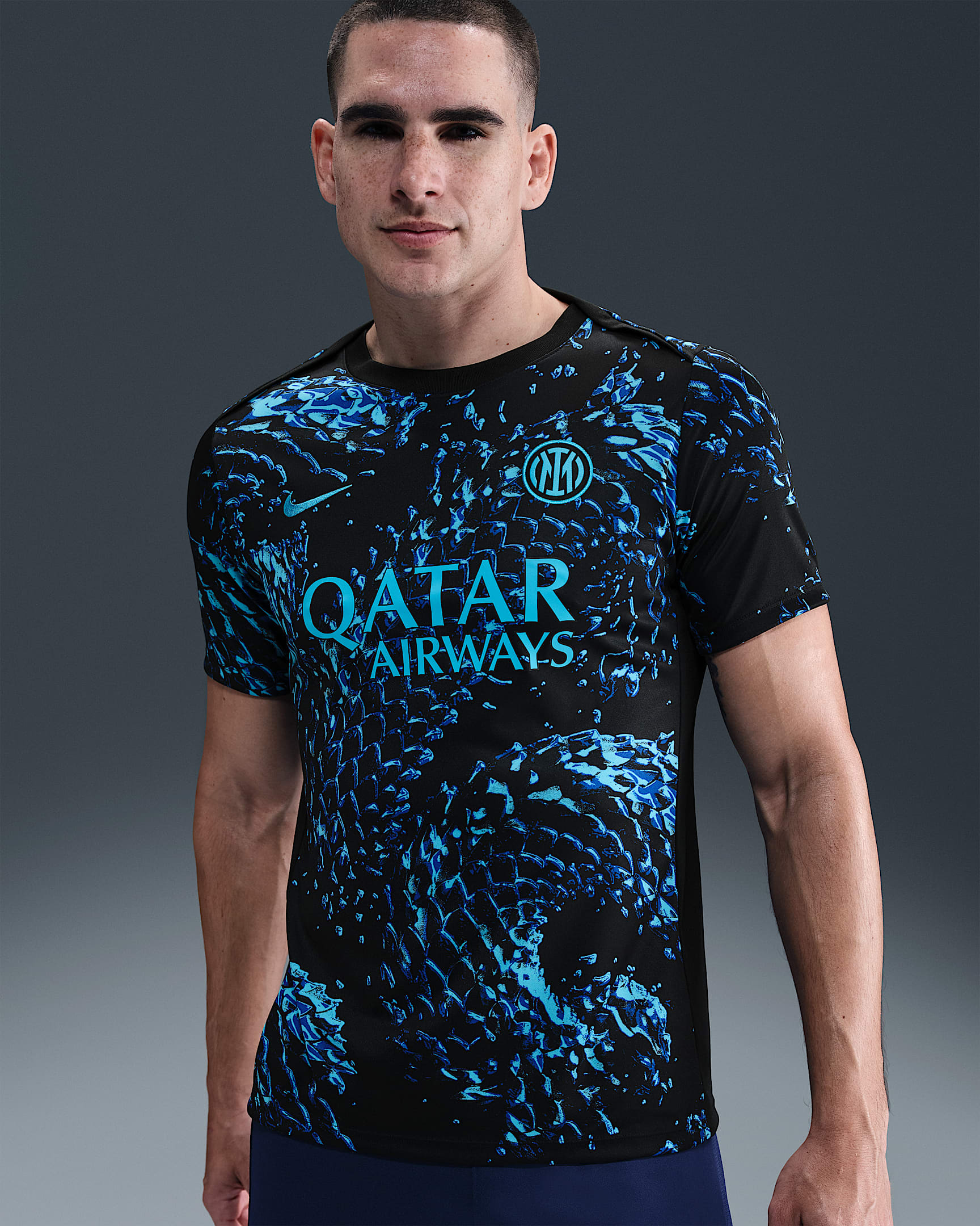 Kortärmad fotbollströja för uppvärmning Inter Milan Academy Pro Nike Dri-FIT för män - Chlorine Blue/Svart/Chlorine Blue