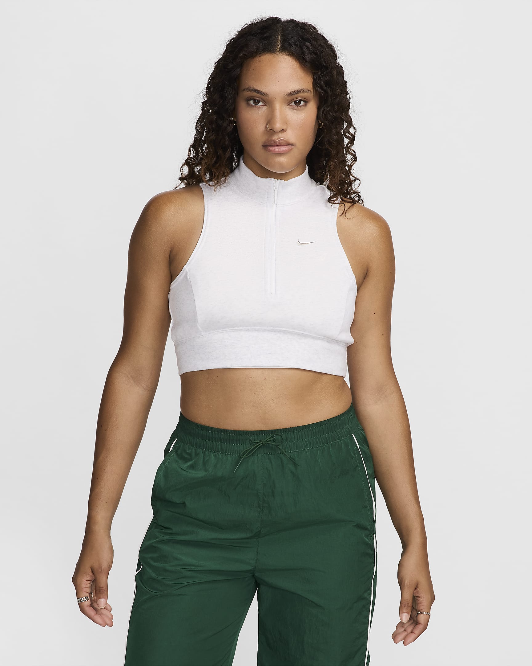 Nike Sportswear Chill Terry Women's Slim Cropped 1/2-Zip French Terry Tank Top - Birch Heather/Light Orewood Brown