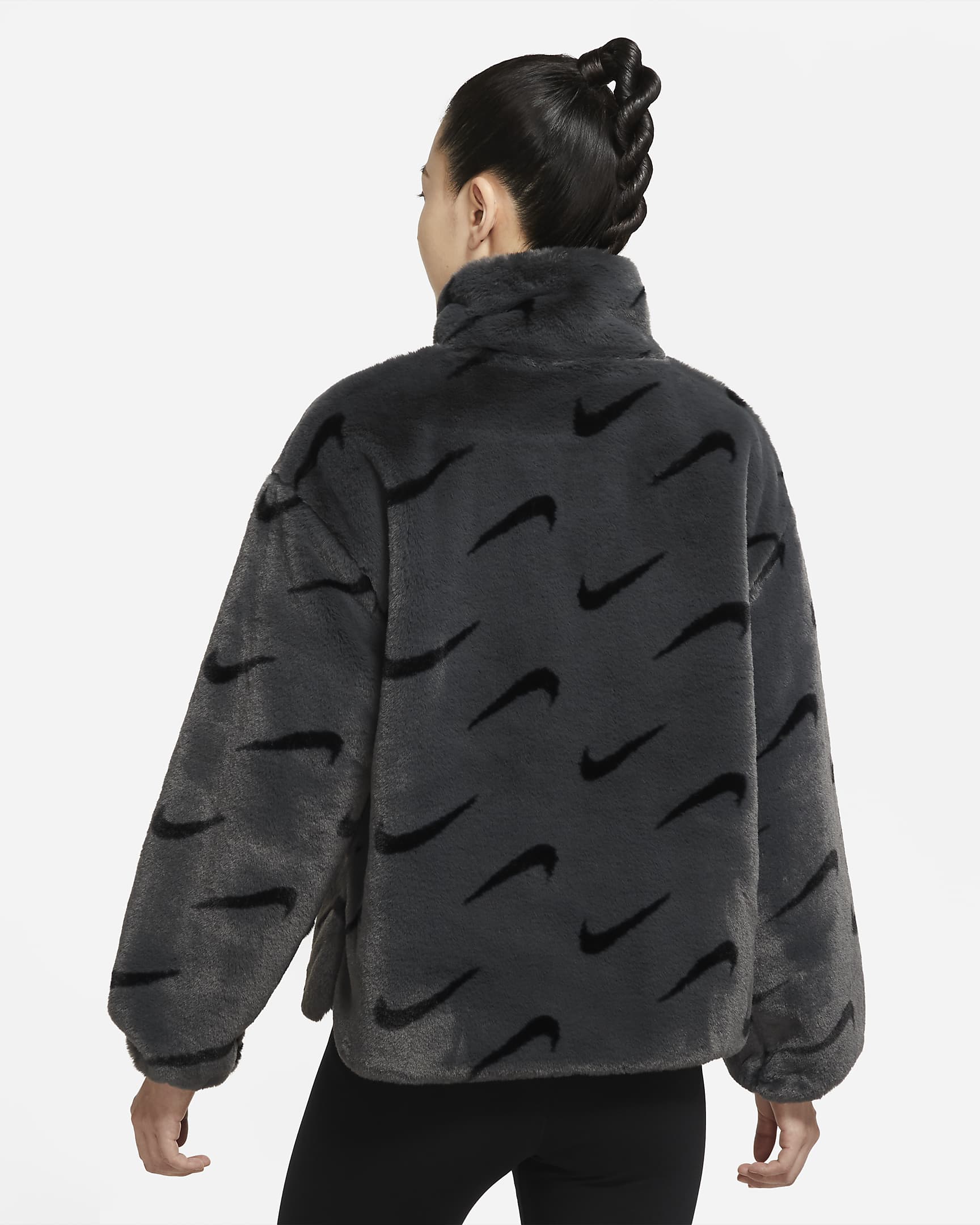 Nike Sportswear Plush Kunstpelz-Jacke mit Print für Damen - Dark Smoke Grey/Schwarz/Schwarz