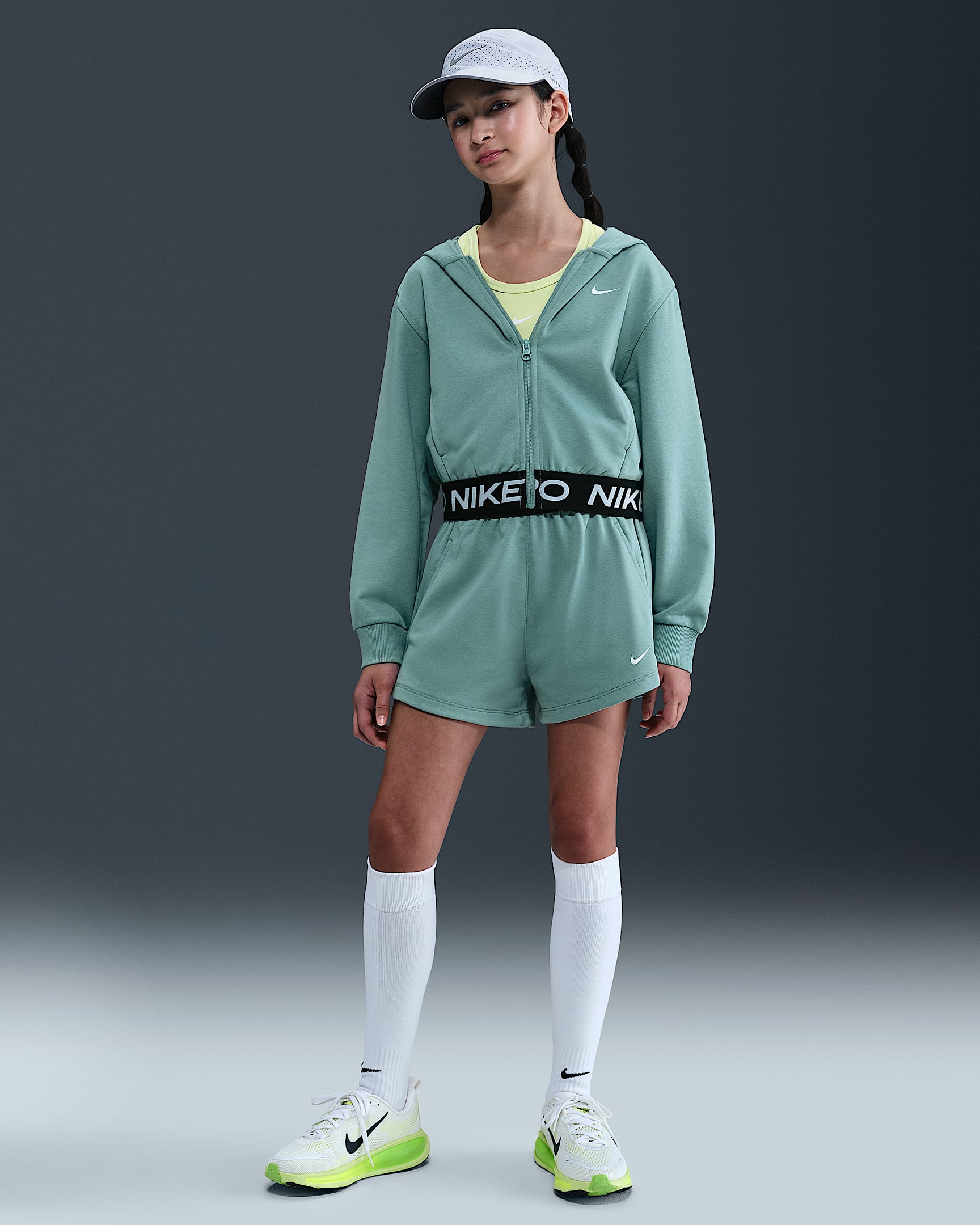 Short Dri-FIT Nike Pro Fleece pour ado (fille) - Cannon/Cannon/Noir/Blanc