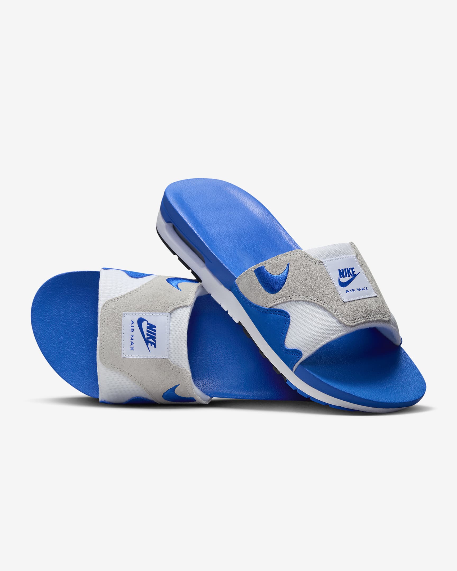 Nike Air Max 1 Men's Slides - White/Black/Light Neutral Grey/Royal Blue