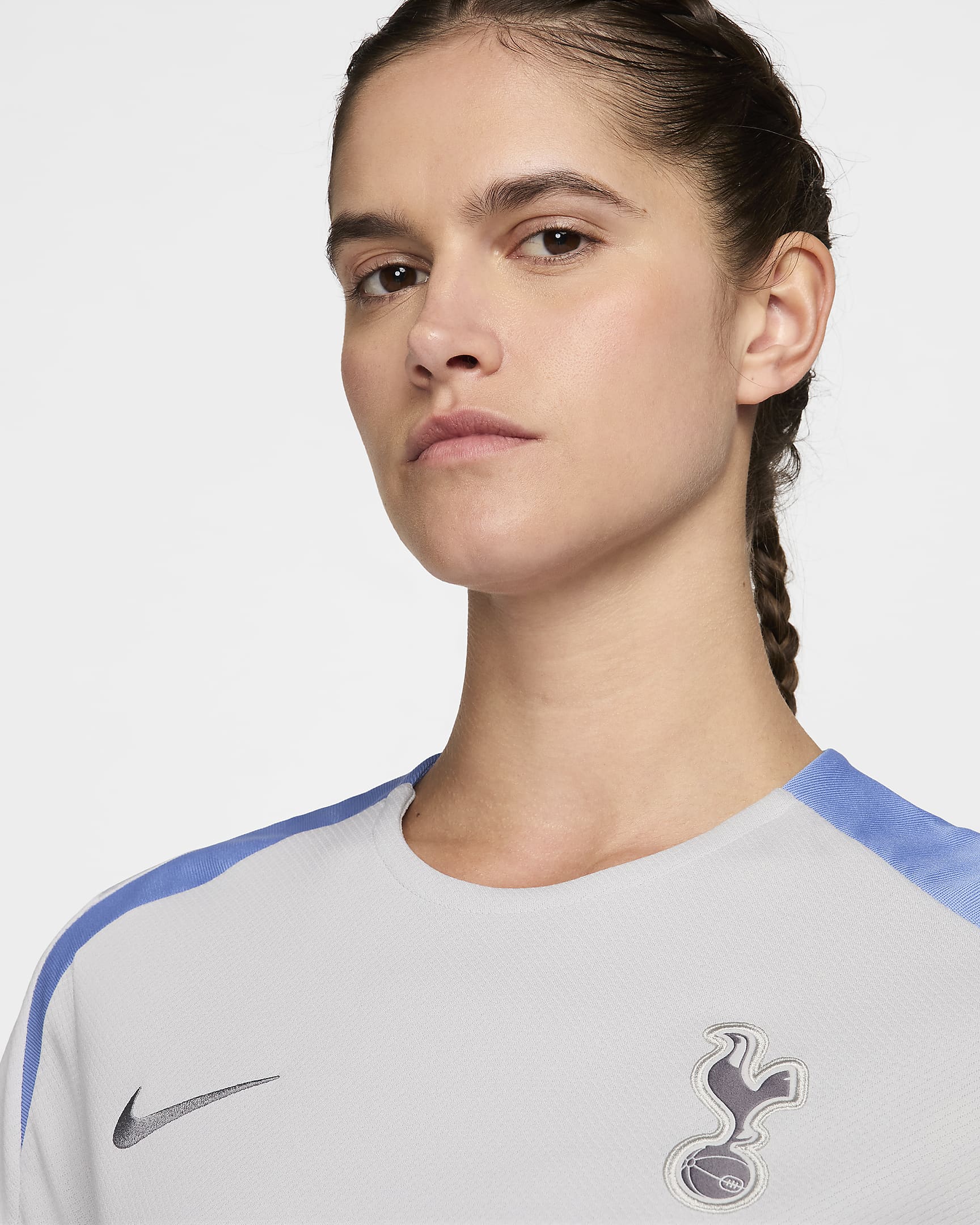 Tottenham Hotspur Strike Nike Dri-FIT Kurzarm-Fußballoberteil aus Strickmaterial für Damen - Grey Fog/Polar/Dark Grey