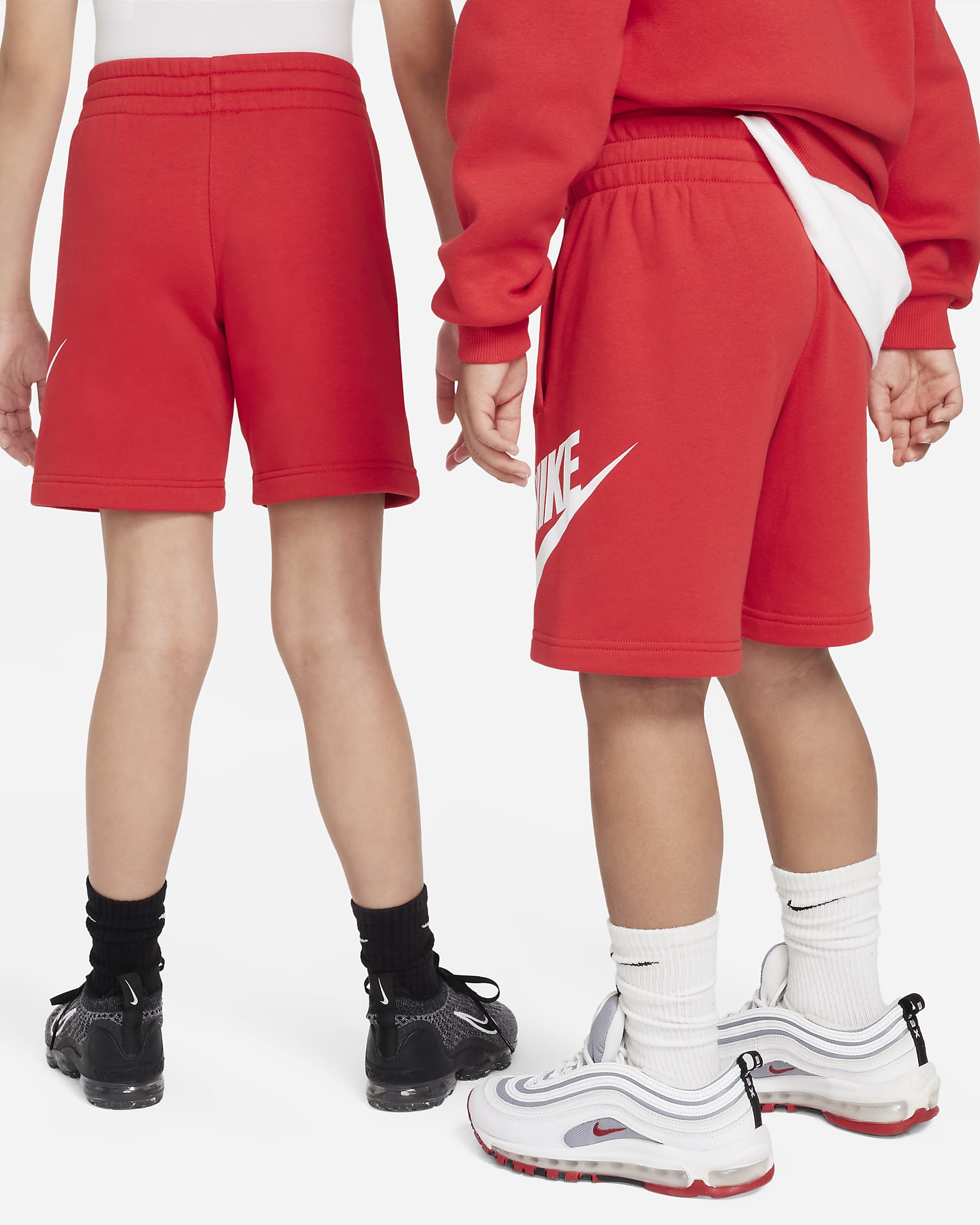 Shorts de French Terry para niños talla grande Nike Sportswear Club Fleece - Rojo universitario/Blanco