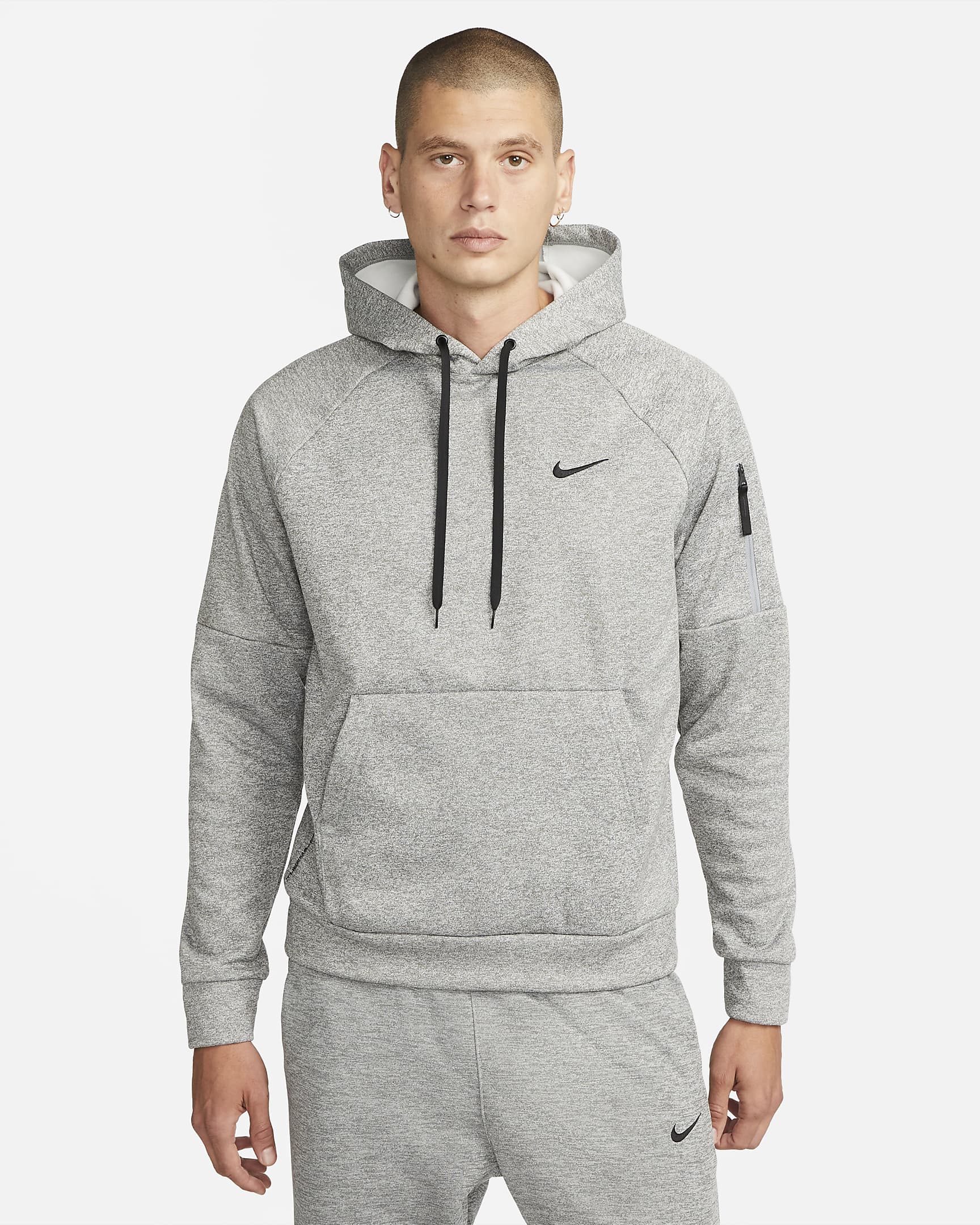 Pull de fitness à capuche Therma-FIT Nike Therma pour homme - Dark Grey Heather/Particle Grey/Noir
