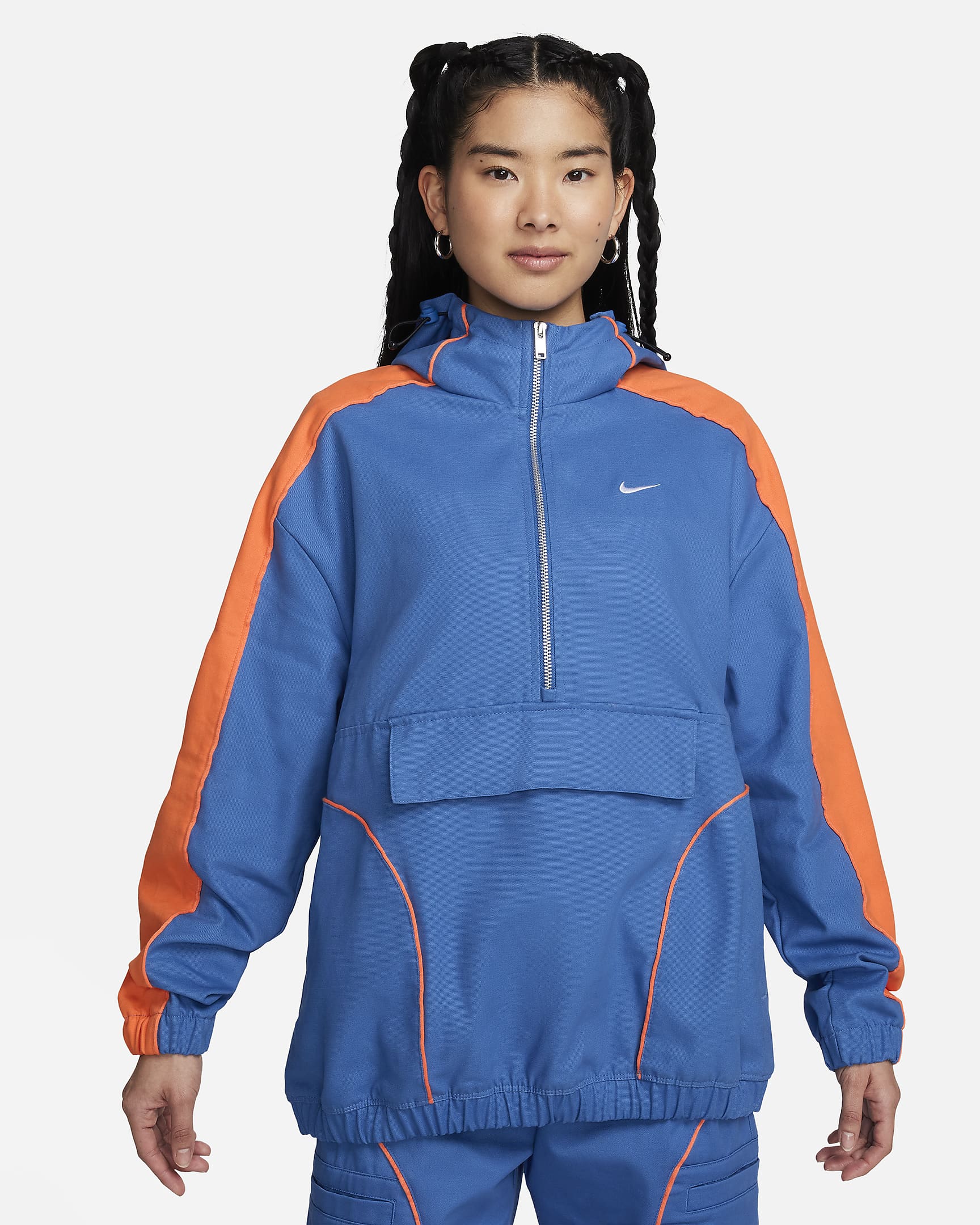 Nike Sportswear Street Women's Oversized Anorak Jacket - Star Blue/Bright Mandarin/Bright Mandarin/White