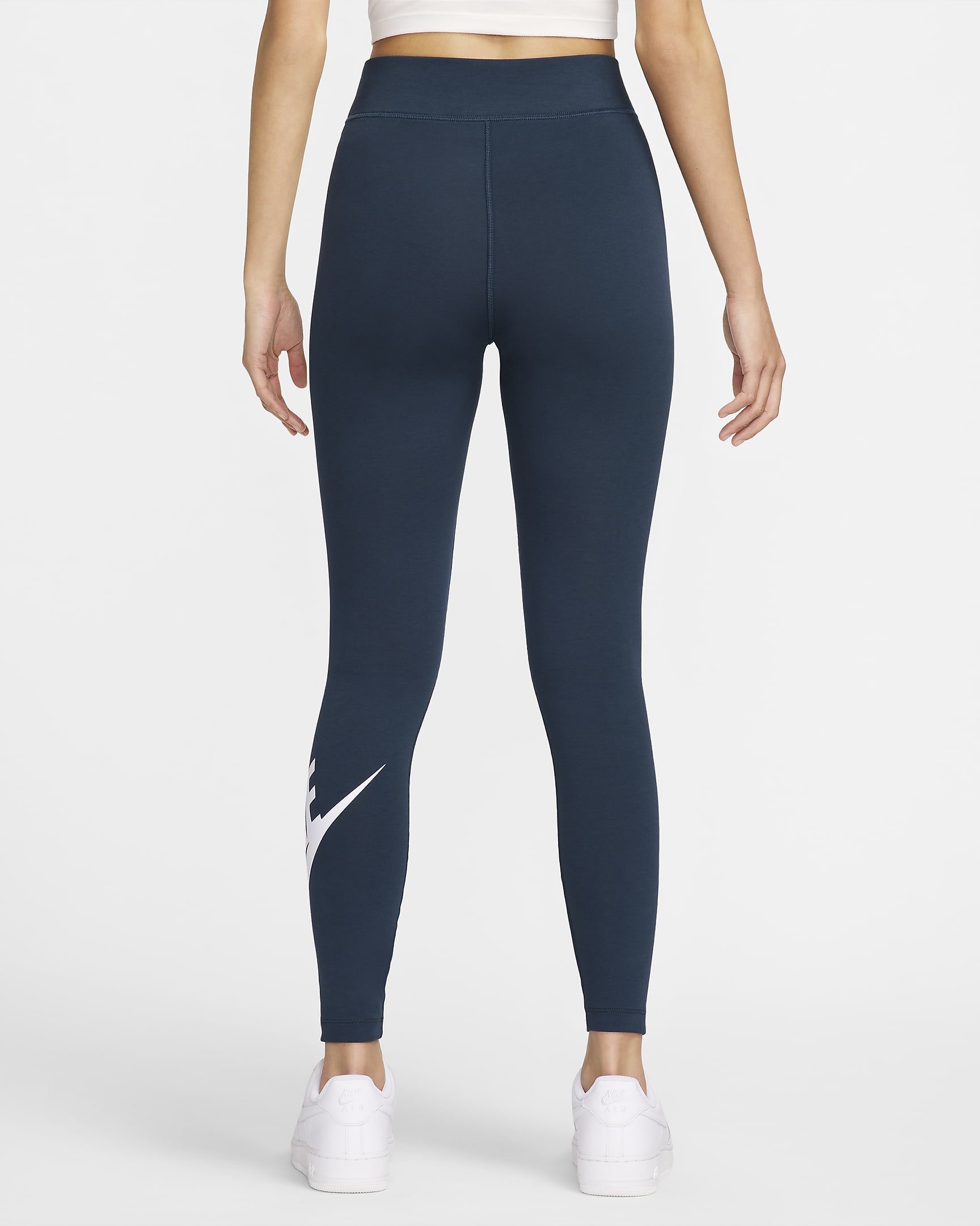 Leggings de cintura alta con gráficos para mujer Nike Sportswear Classics - Azul marino militar/Blanco