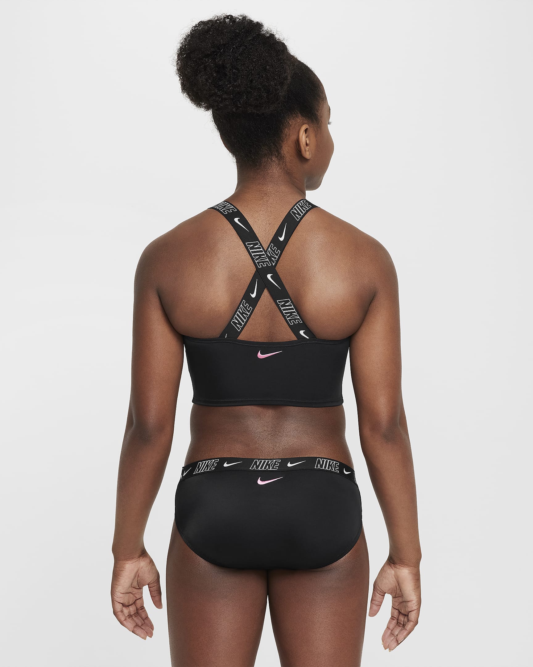 Nike Swim Midkini-sæt med krydsryg til større børn (piger) - sort/hvid/Playful Pink