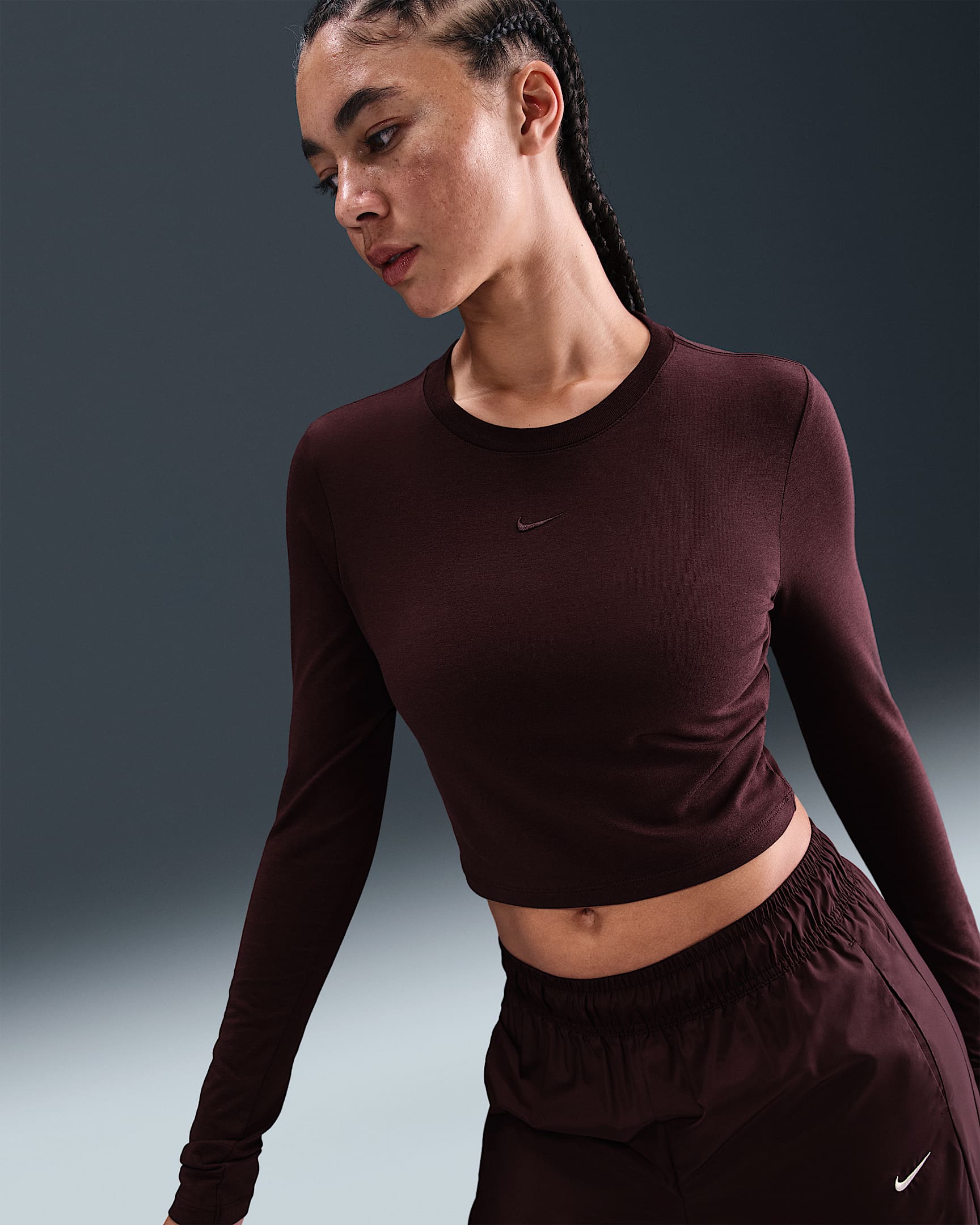 Nike Sportswear Chill Knit Women's Slim Long-Sleeve Cropped Top - Burgundy Crush