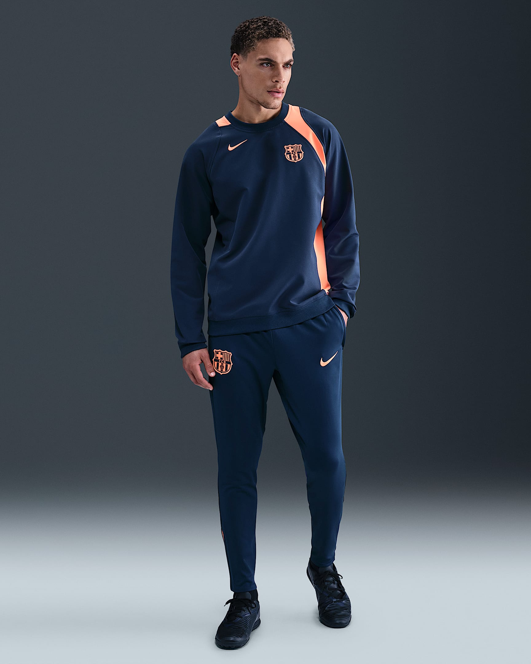 F.C. Barcelona Strike Third Men's Nike Dri-FIT Total 90 Football Knit Pants - Midnight Navy/Bright Mango/Bright Mango