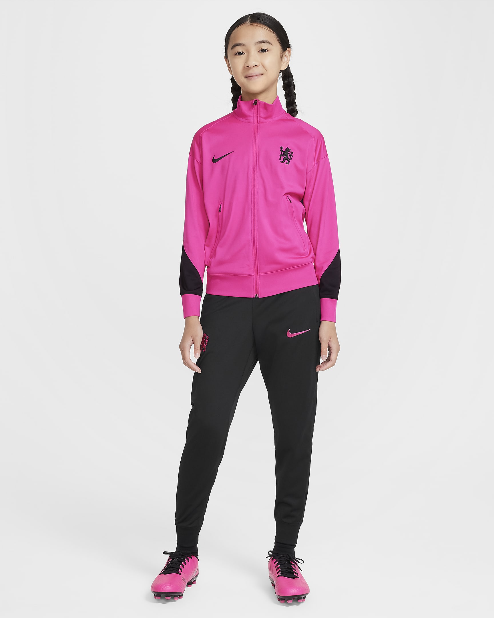 Tuta in maglia Nike Football Dri-FIT Chelsea FC Strike per ragazzo/a – Terza - Pink Prime/Nero/Nero/Nero