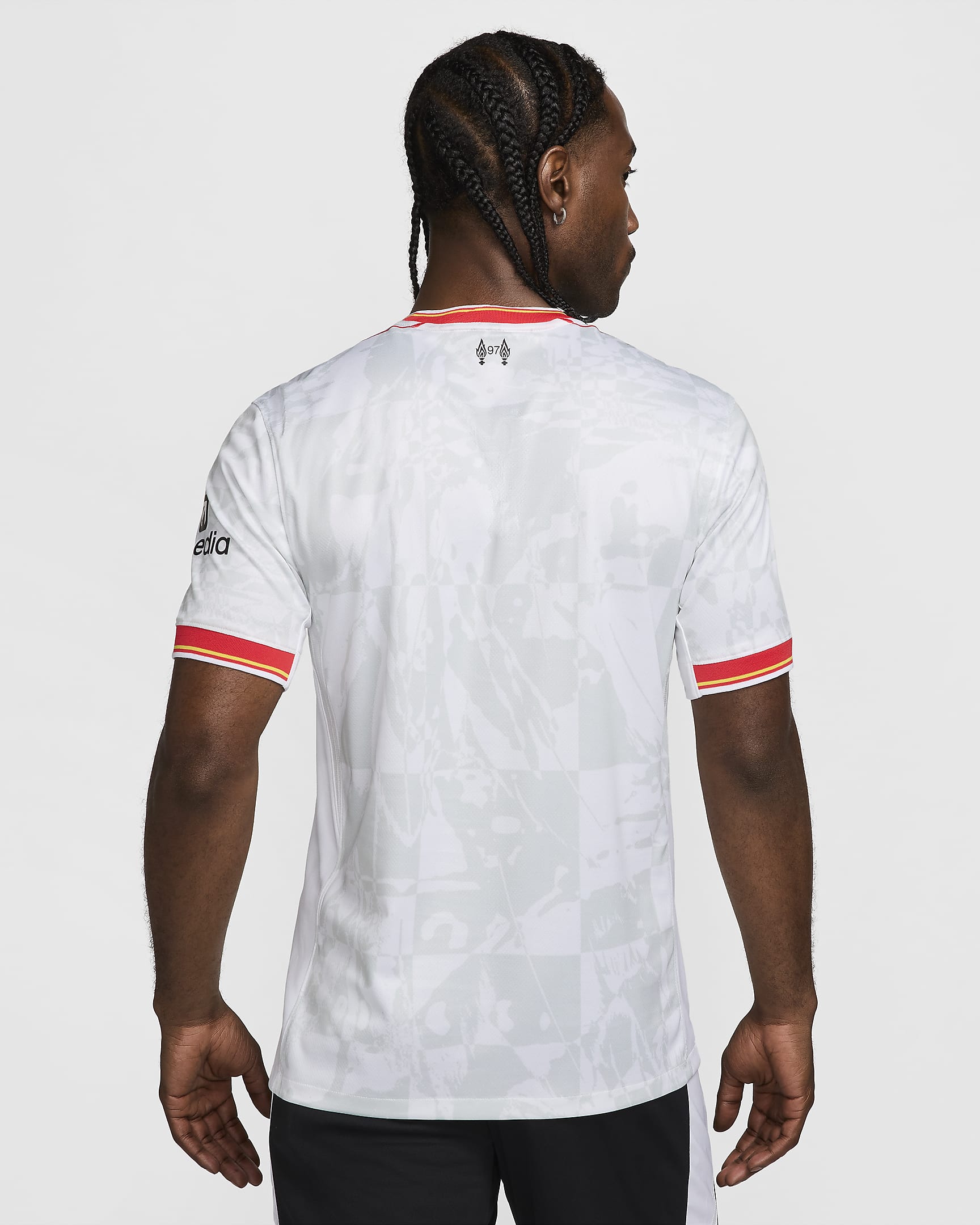 Liverpool FC 2024/25 Stadyum Üçüncü Nike Dri-FIT Erkek Futbol Taraftar Forması - Beyaz/Pure Platinum/Siyah/Global Red