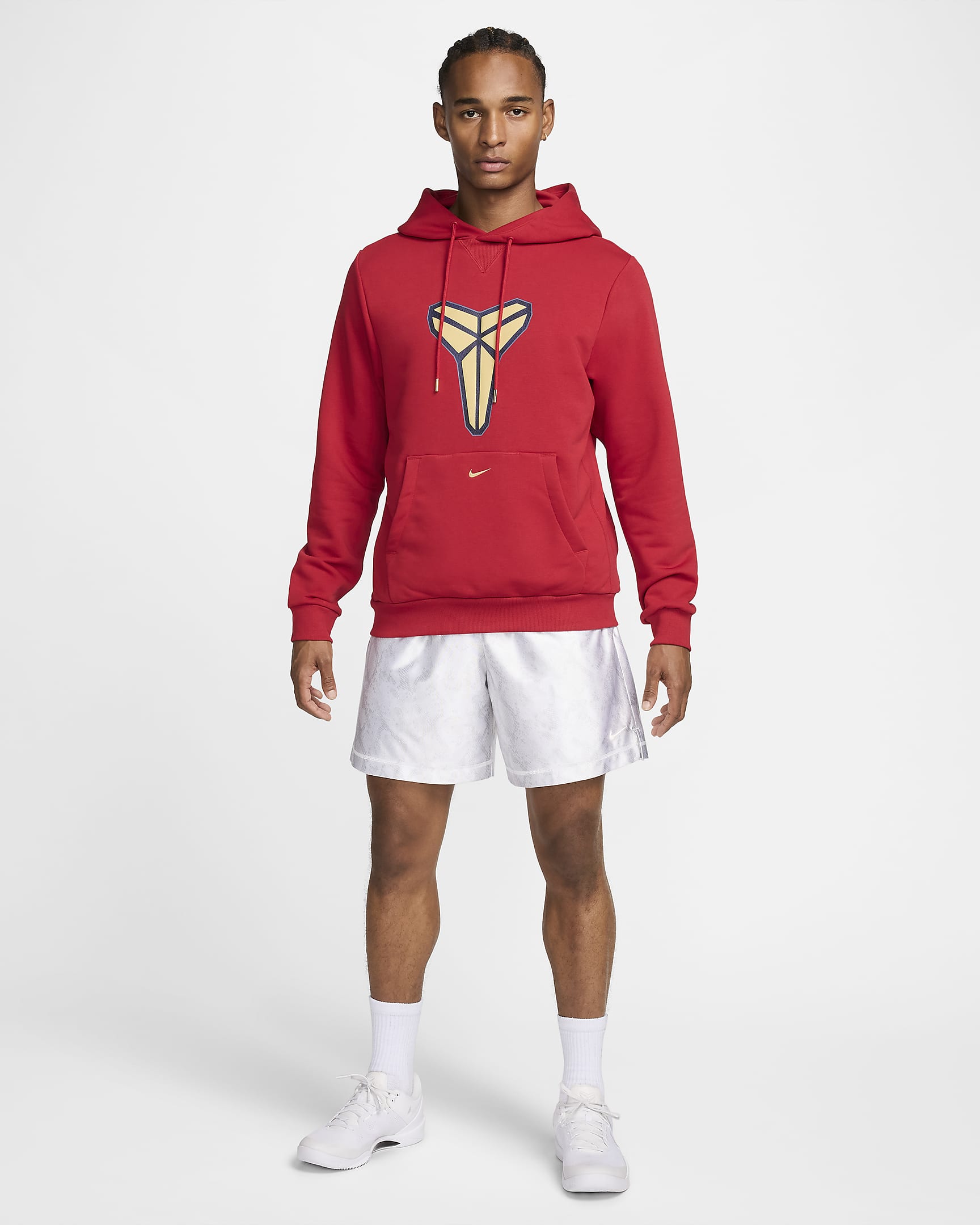 KB Nike Dri-FIT-pullover-basketballhættetrøje til mænd - Varsity Red/Jersey Gold