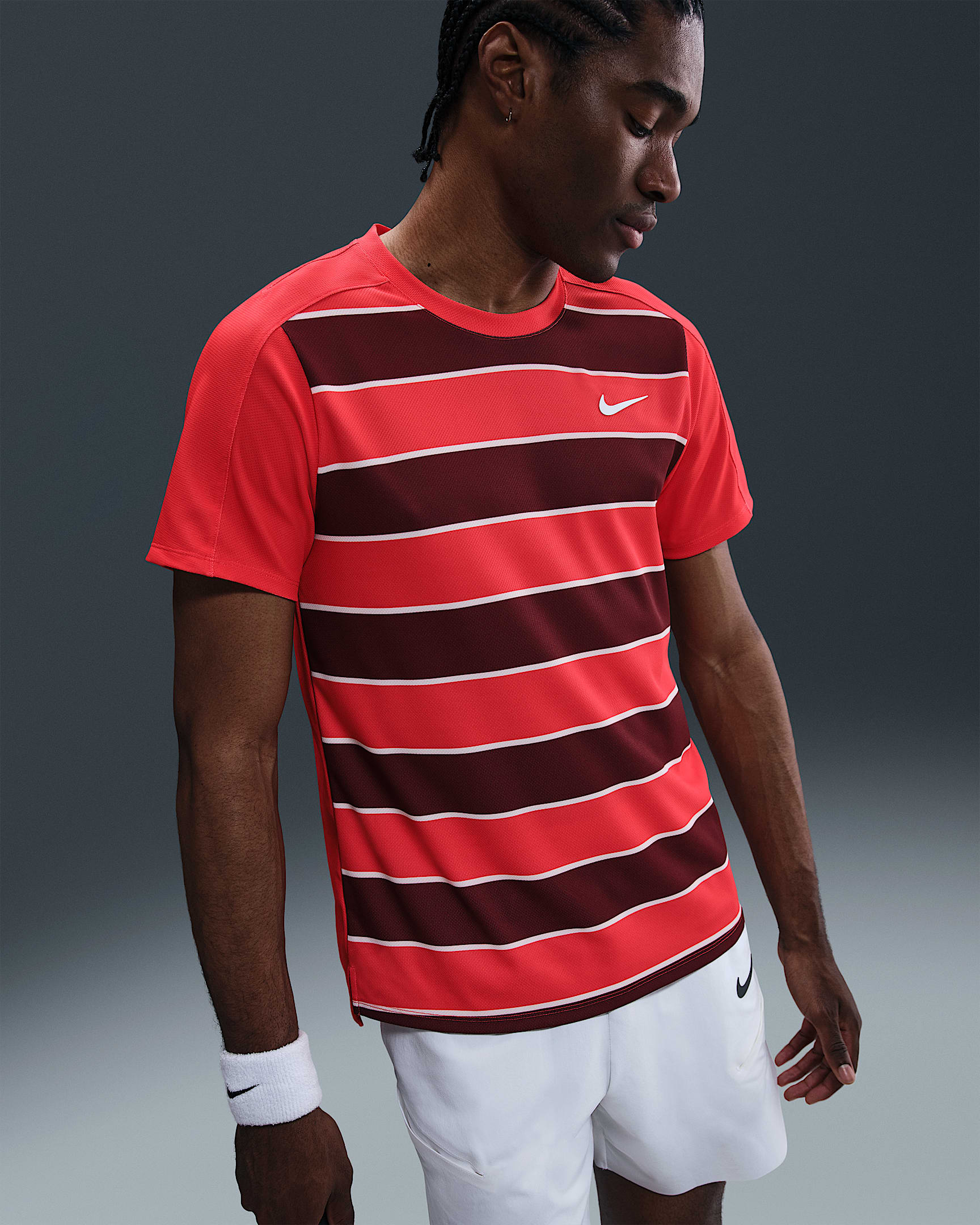 NikeCourt Slam Men's Dri-FIT ADV Tennis Top - Light Crimson/White