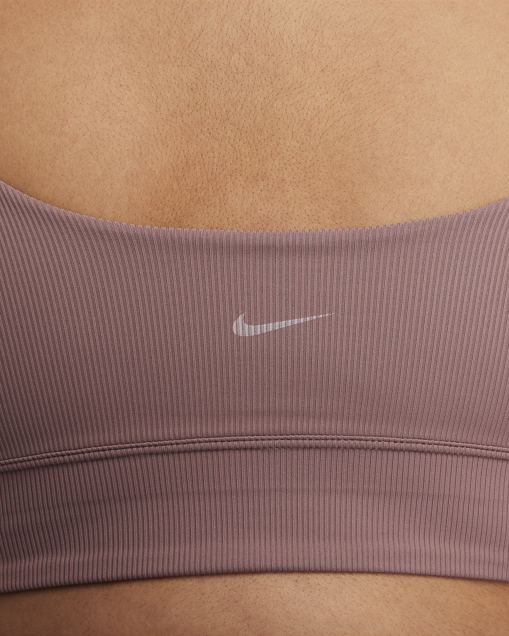Nike Zenvy Rib Longline-sports-bh med let støtte og uden indlæg (plus size) - Smokey Mauve/Smokey Mauve/hvid