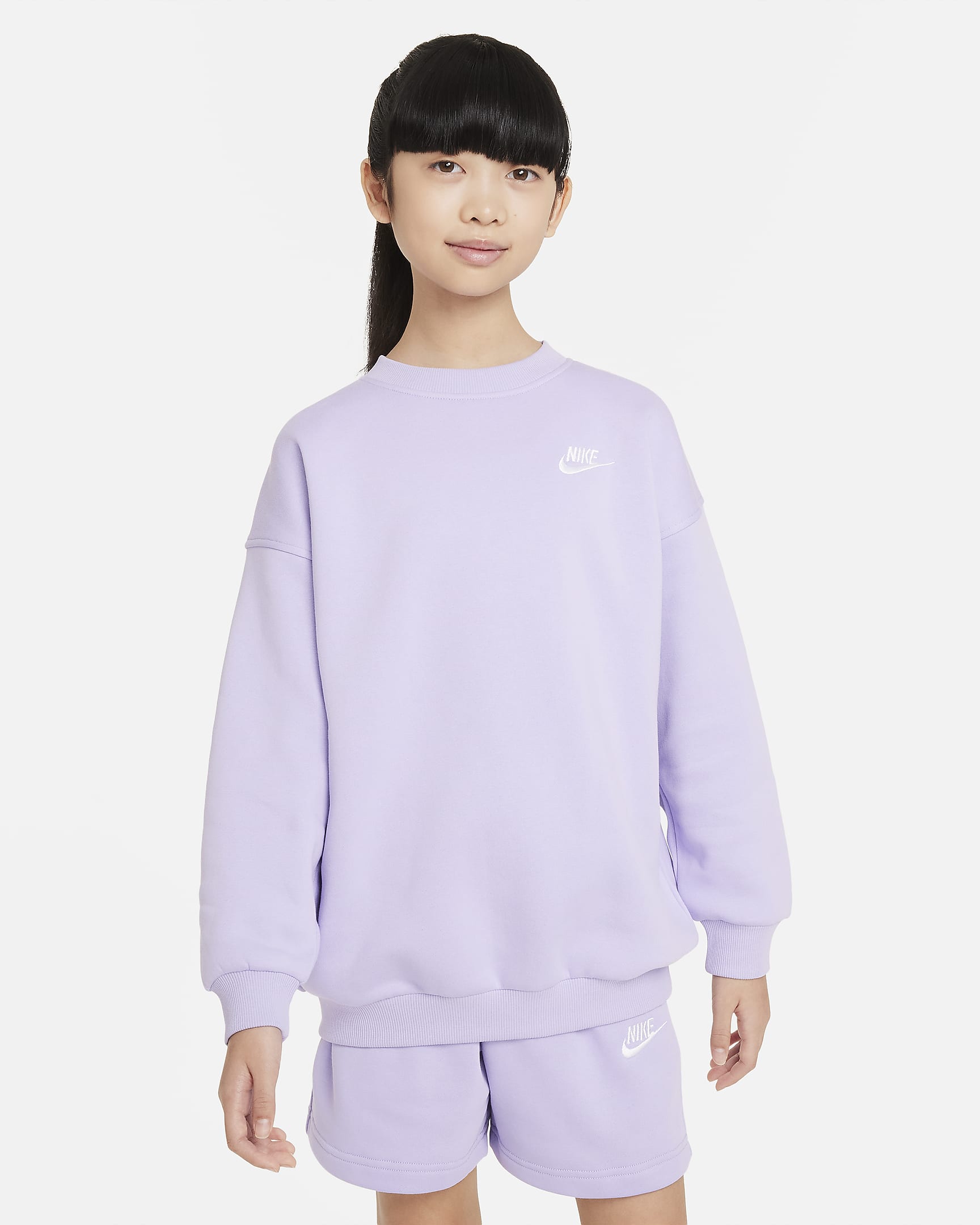 Bluza dresowa o kroju oversize dla dużych dzieci Nike Sportswear Club Fleece - Hydrangeas/Biel