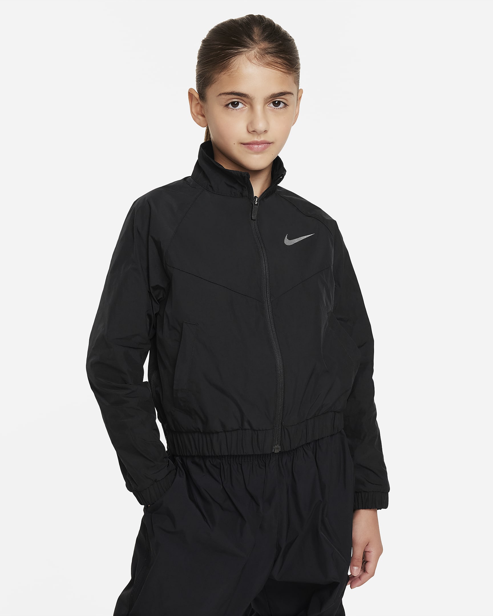 Τζάκετ Nike Sportswear Windrunner σε ριχτή γραμμή για μεγάλα κορίτσια - Μαύρο/Μαύρο