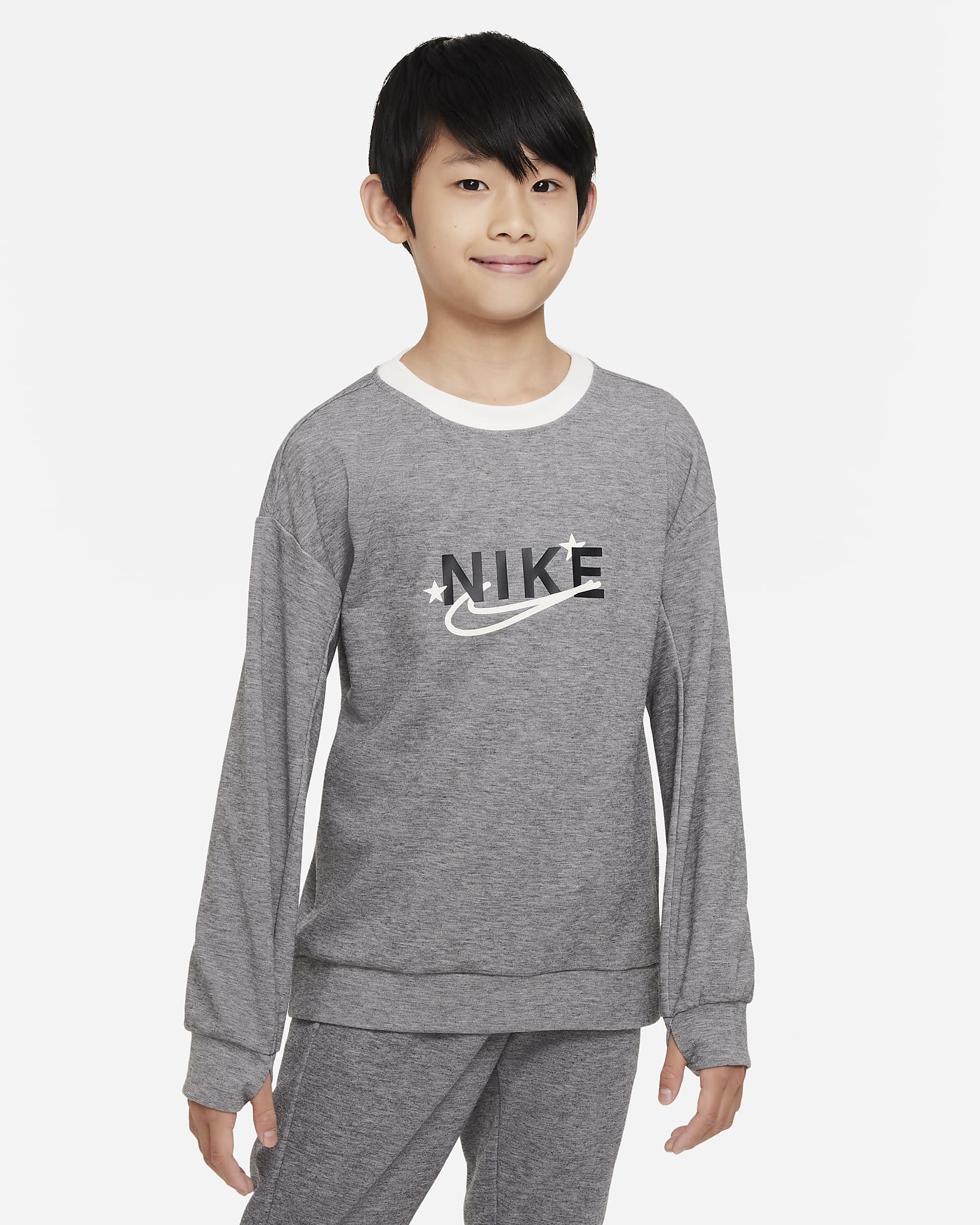 Sudadera de entrenamiento con cuello redondo para niño talla grande Nike Dri-FIT Performance Select - Gris jaspeado/Vela/Jaspeado/Vela