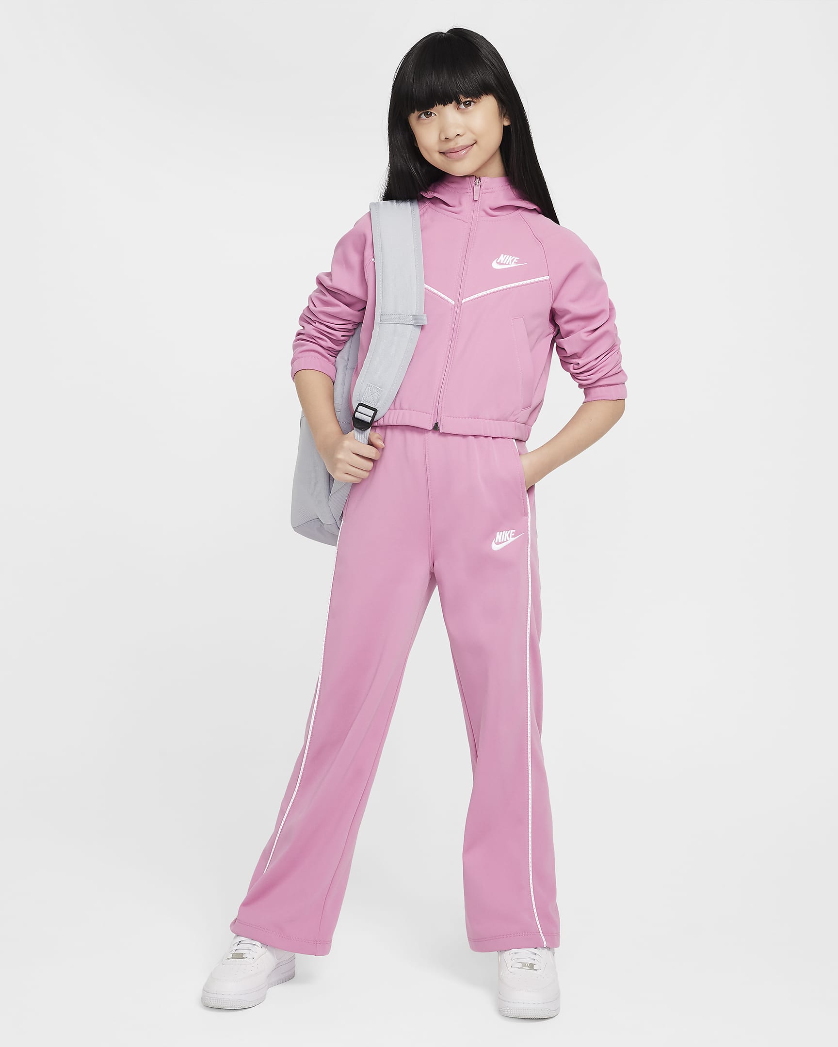 Nike Sportswear Older Kids' (Girls') Tracksuit - Magic Flamingo/Magic Flamingo/White/White