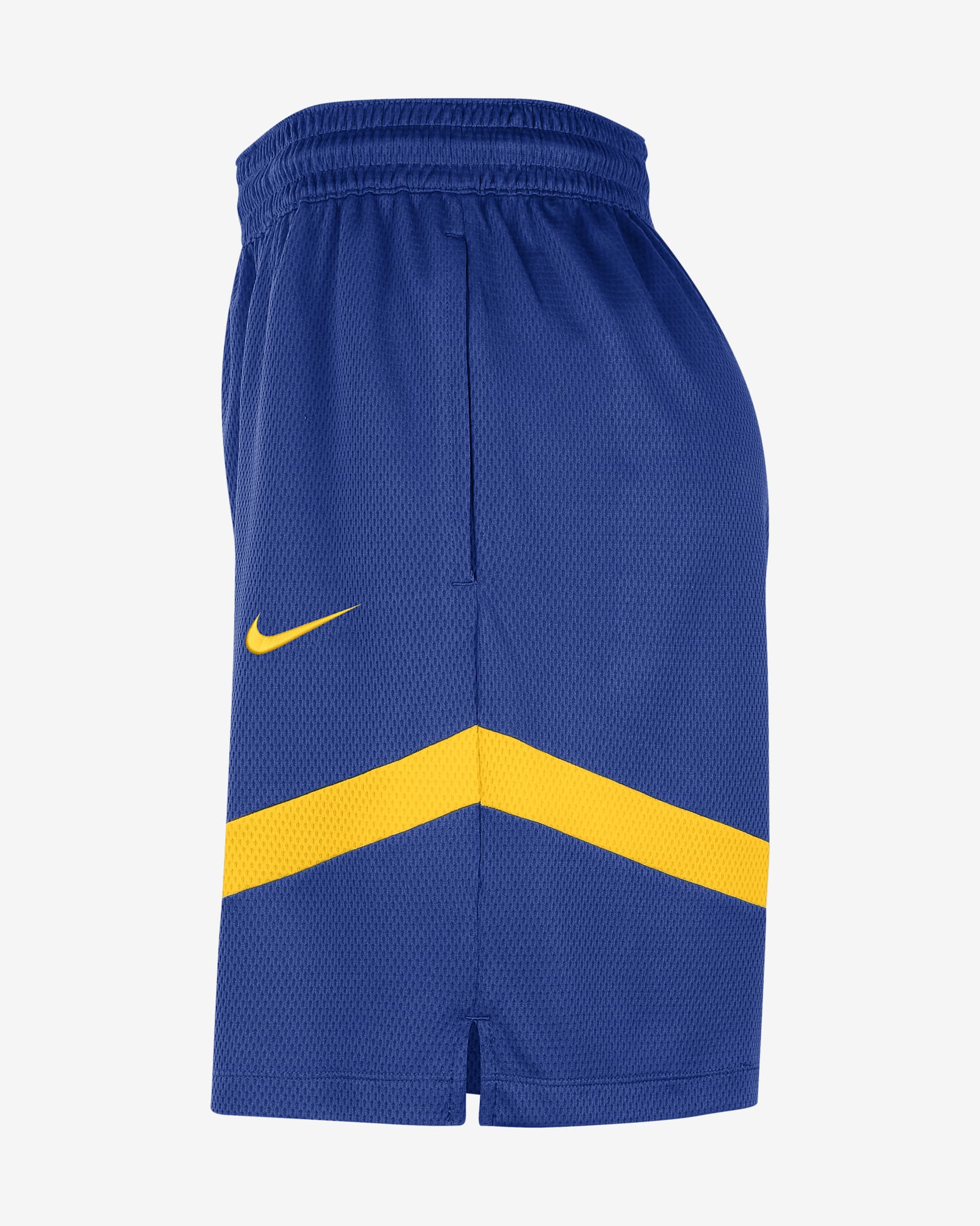 Calções NBA Nike Dri-FIT de 8 cm Golden State Warriors Icon Practice para homem - Azul Rush/Amarillo