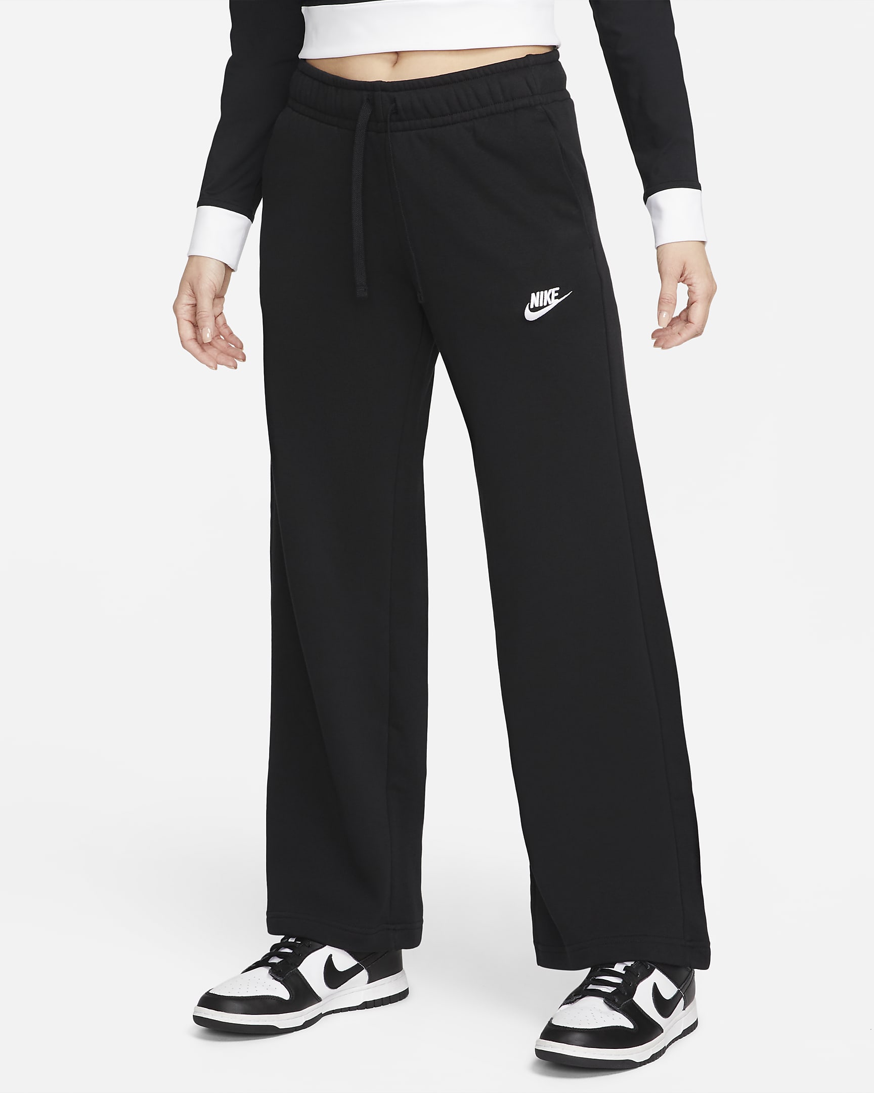 Nike Sportswear Club Fleece Women's Mid-Rise Wide-Leg Sweatpants - Black/White