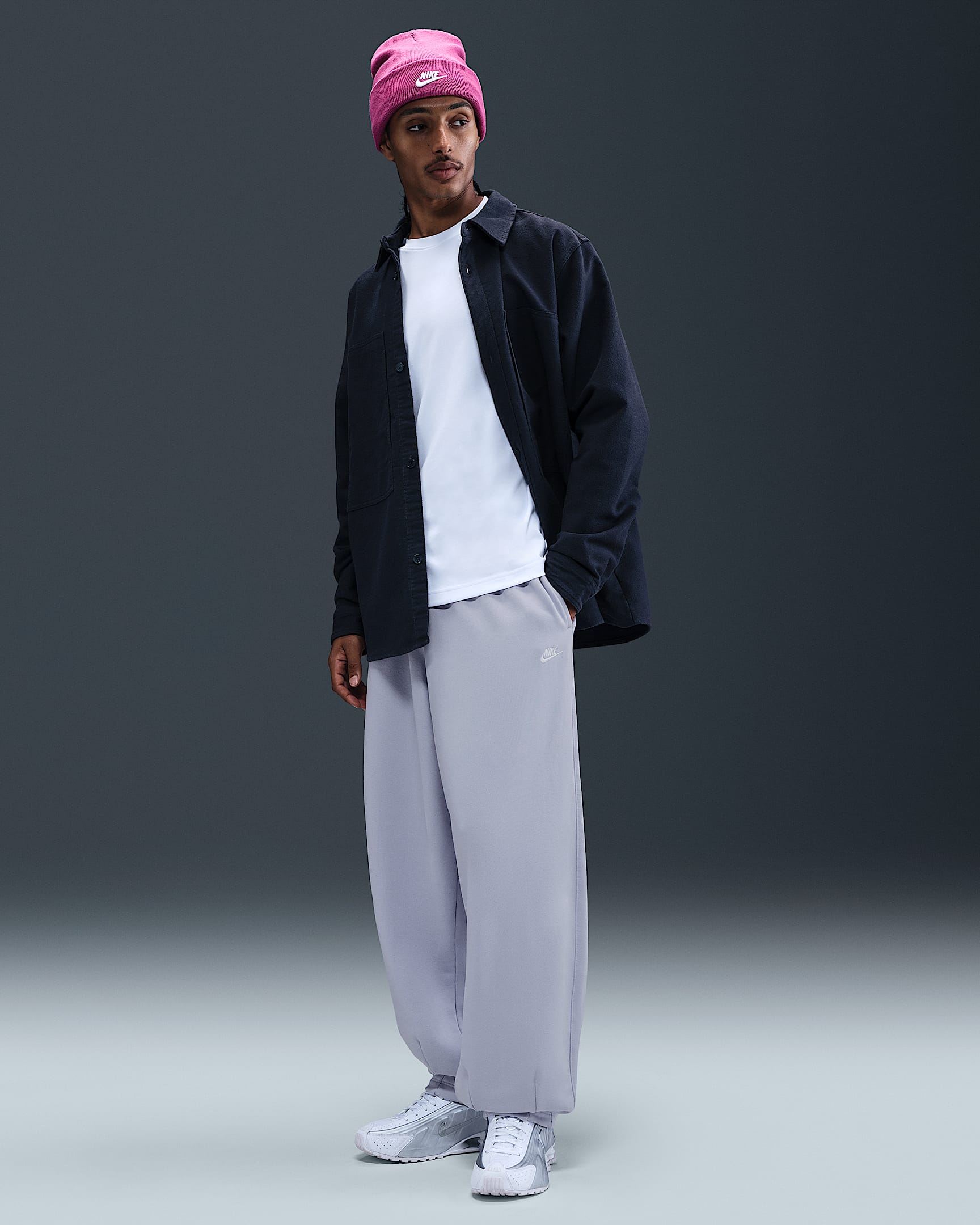 Nike Club Fleece Men's Oversized French Terry Trousers - Ghost/Ghost/White