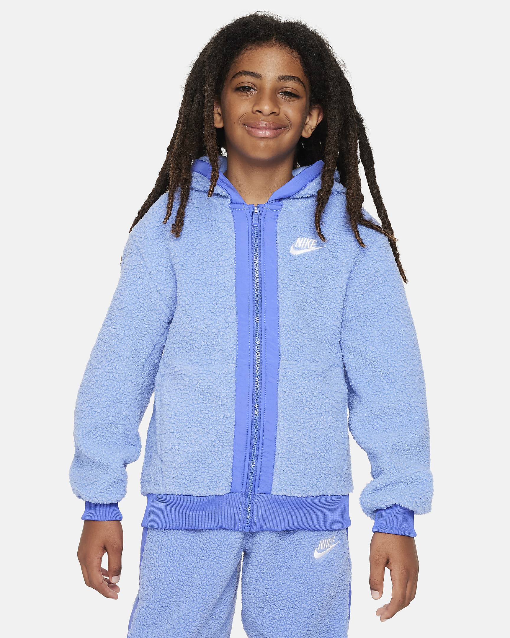 Nike Sportswear Club Fleece Big Kids' Full-Zip Winterized Hoodie - Polar/Blue Joy/White