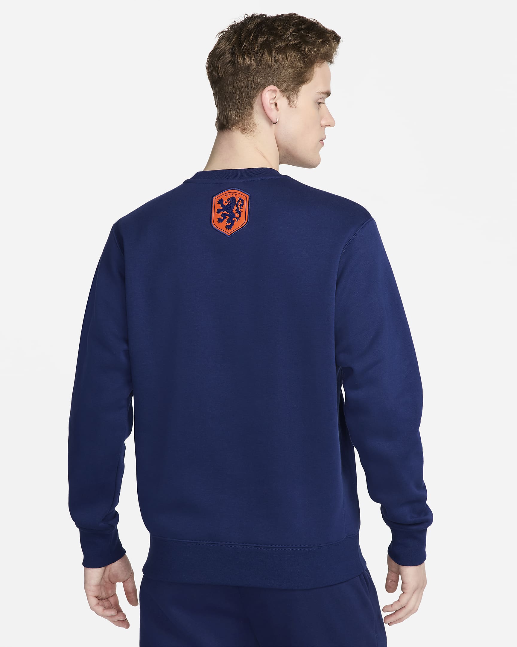 Netherlands Club Fleece Men's Nike Football Crew-Neck Sweatshirt - Blue Void/Safety Orange