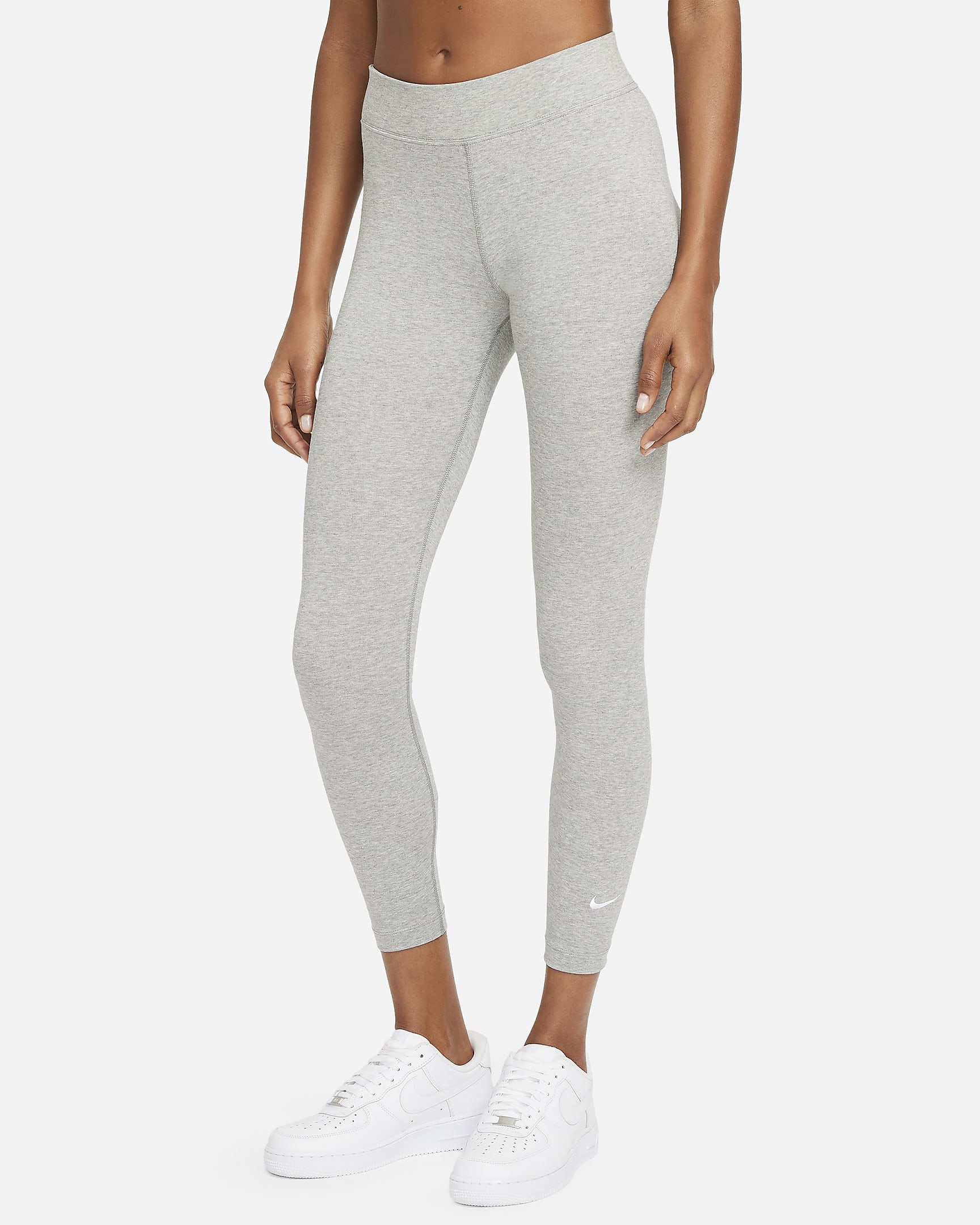 Nike Sportswear Essential leggings i 7/8 lengde med mellomhøyt liv til dame - Dark Grey Heather/Hvit