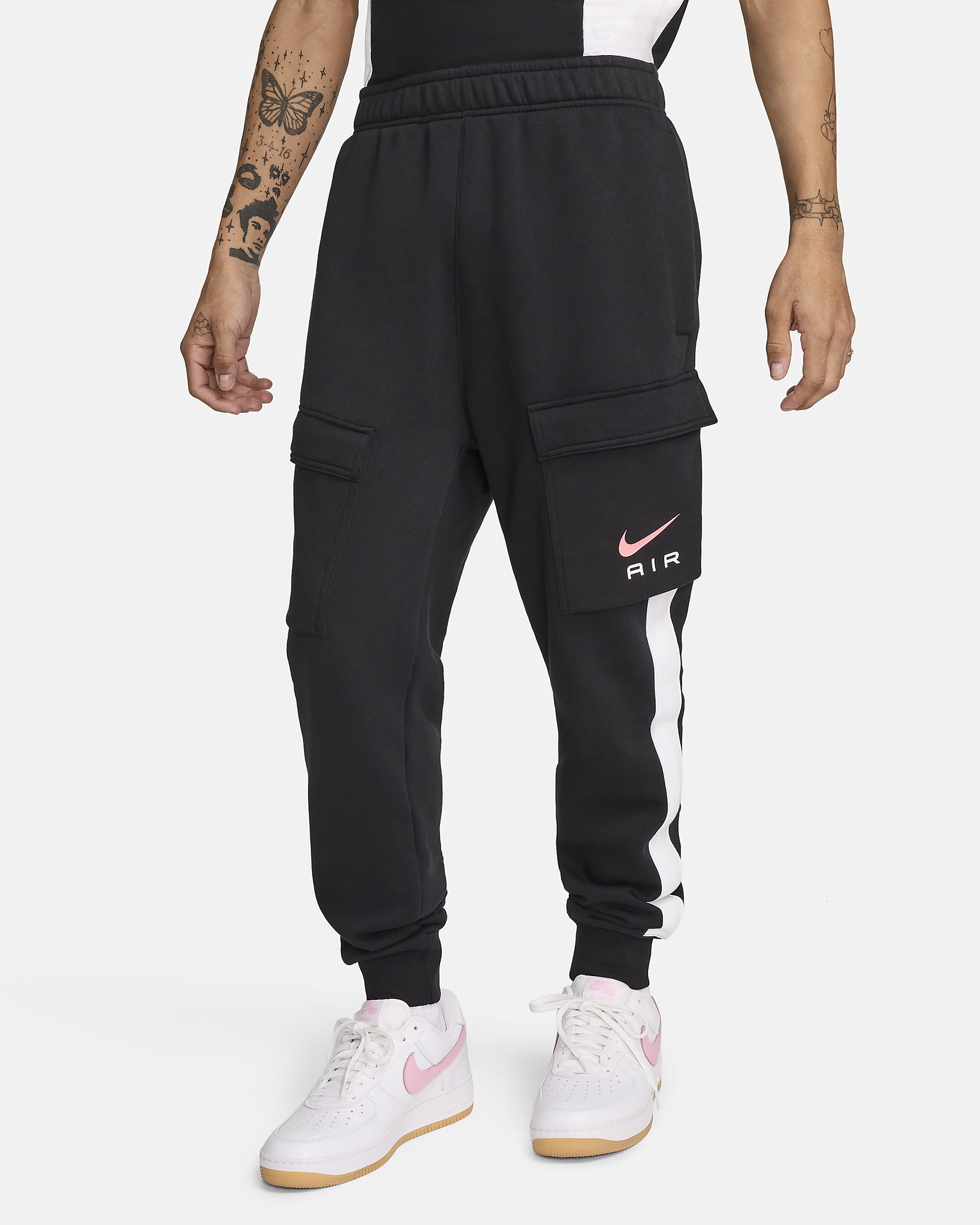 Nike Air Men's Fleece Cargo Trousers - Black/White