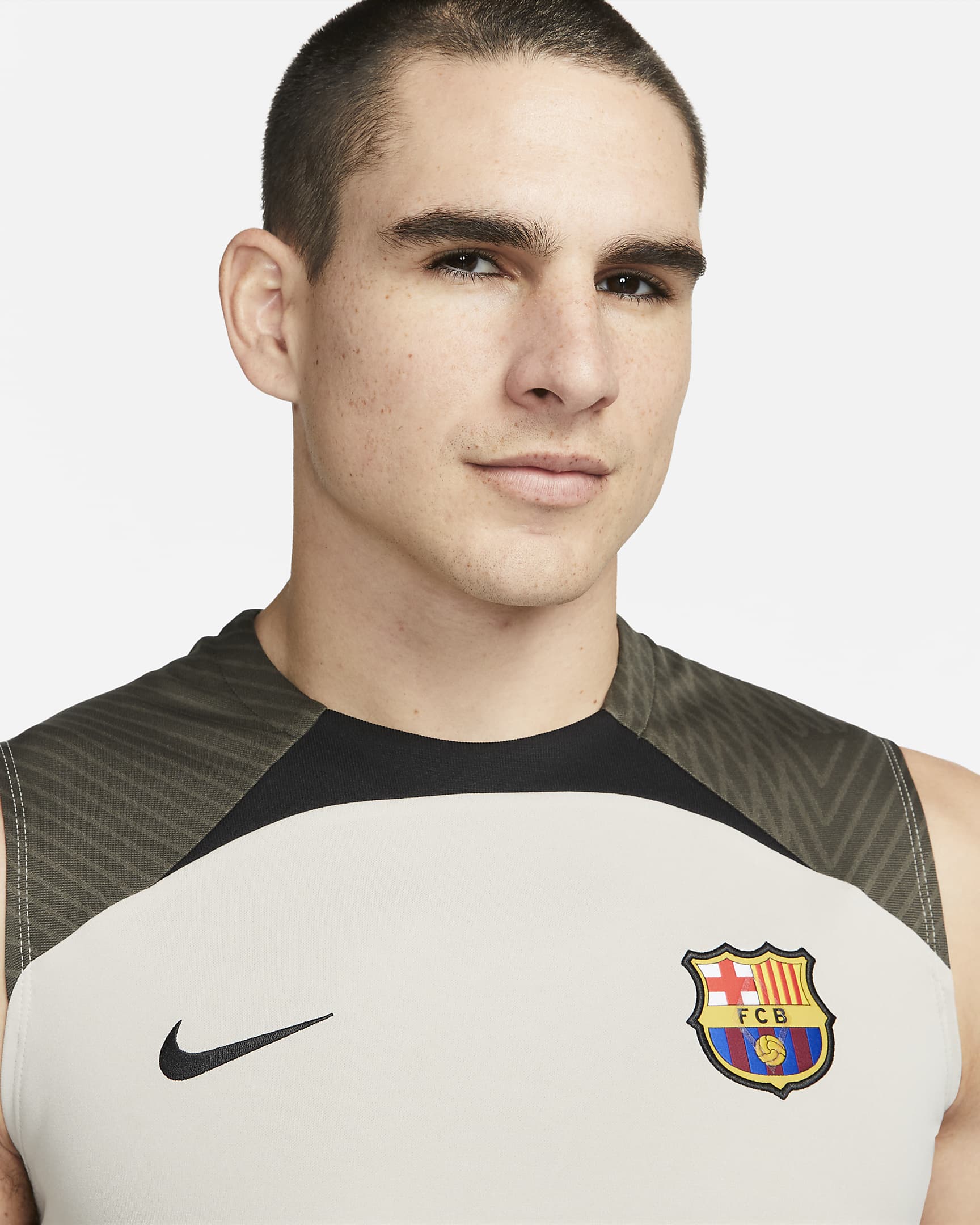 FC Barcelona Strike Men's Nike Dri-FIT Sleeveless Knit Soccer Top - String/Black/Sequoia/Black