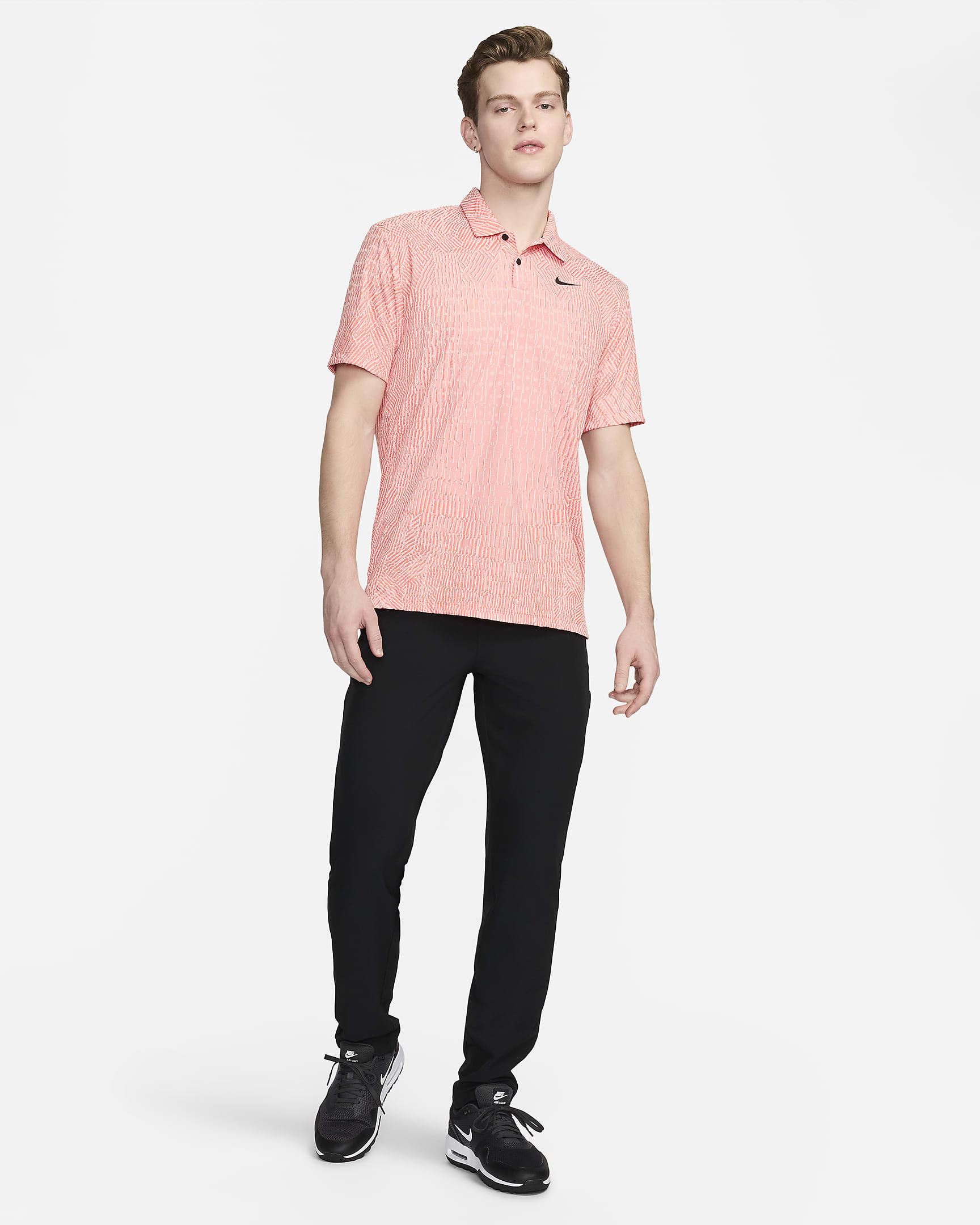 Polo de golfe Dri-FIT ADV Nike Tour para homem - Guava Ice/Madder Root/Preto