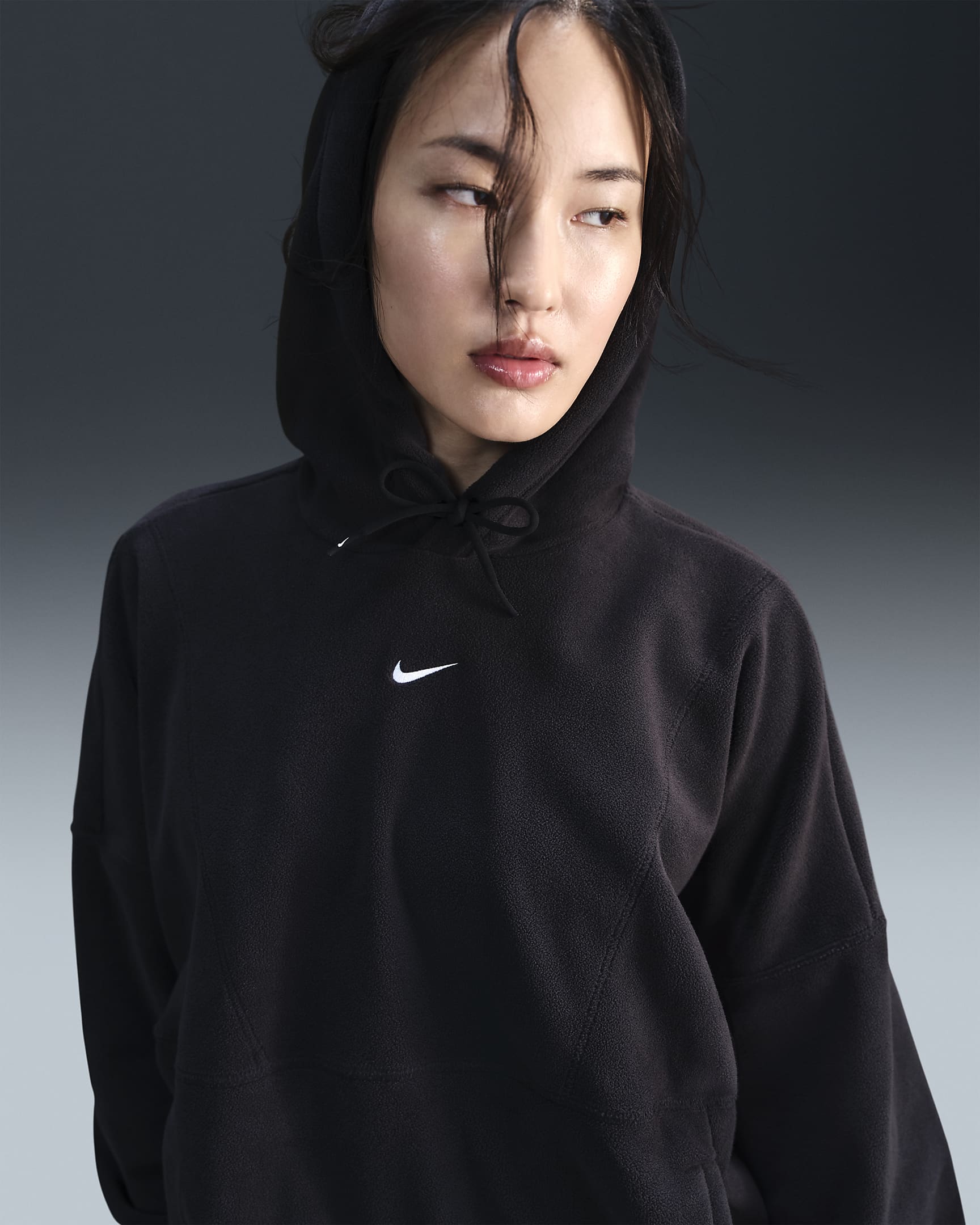 Felpa pullover oversize in fleece con cappuccio Therma-FIT Nike One – Donna - Nero/Bianco