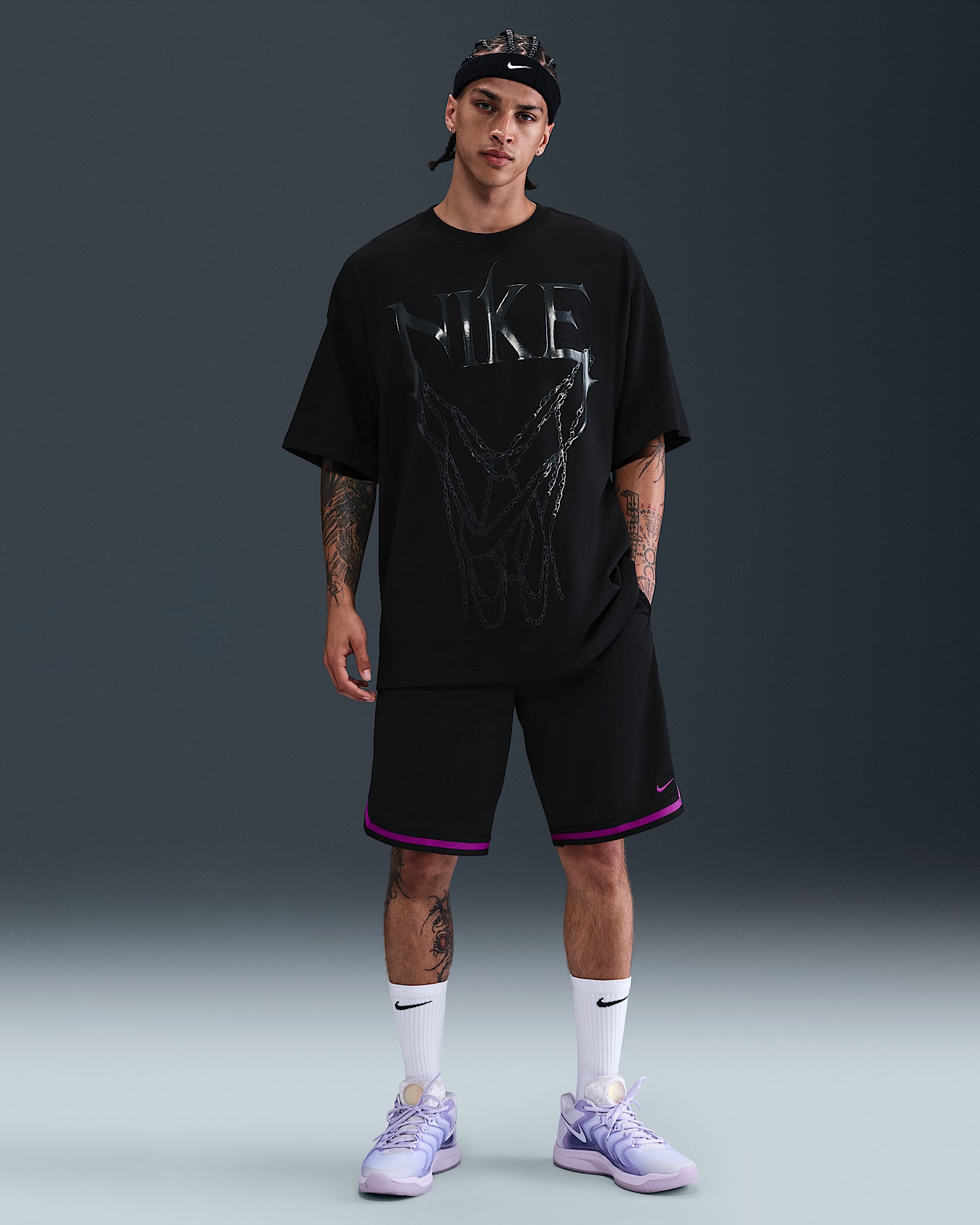 Nike DNA Men's Dri-FIT 25.5cm (approx.) Basketball Shorts - Black/Black/Vivid Purple
