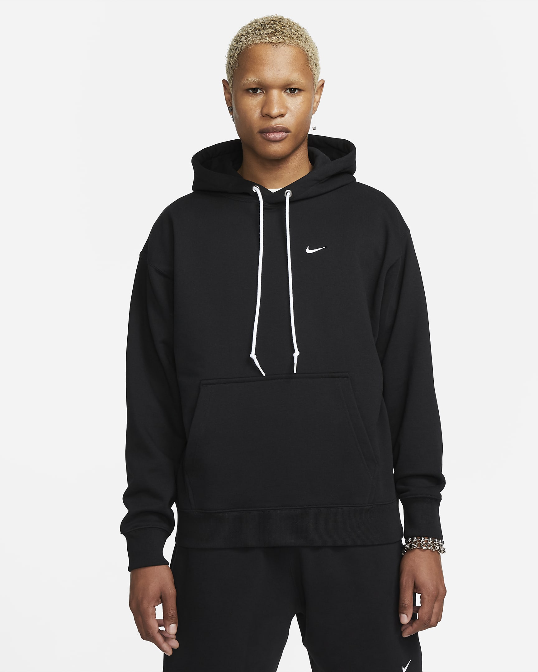 Sudadera con gorro sin cierre de French Terry para hombre Nike Solo Swoosh - Negro/Blanco