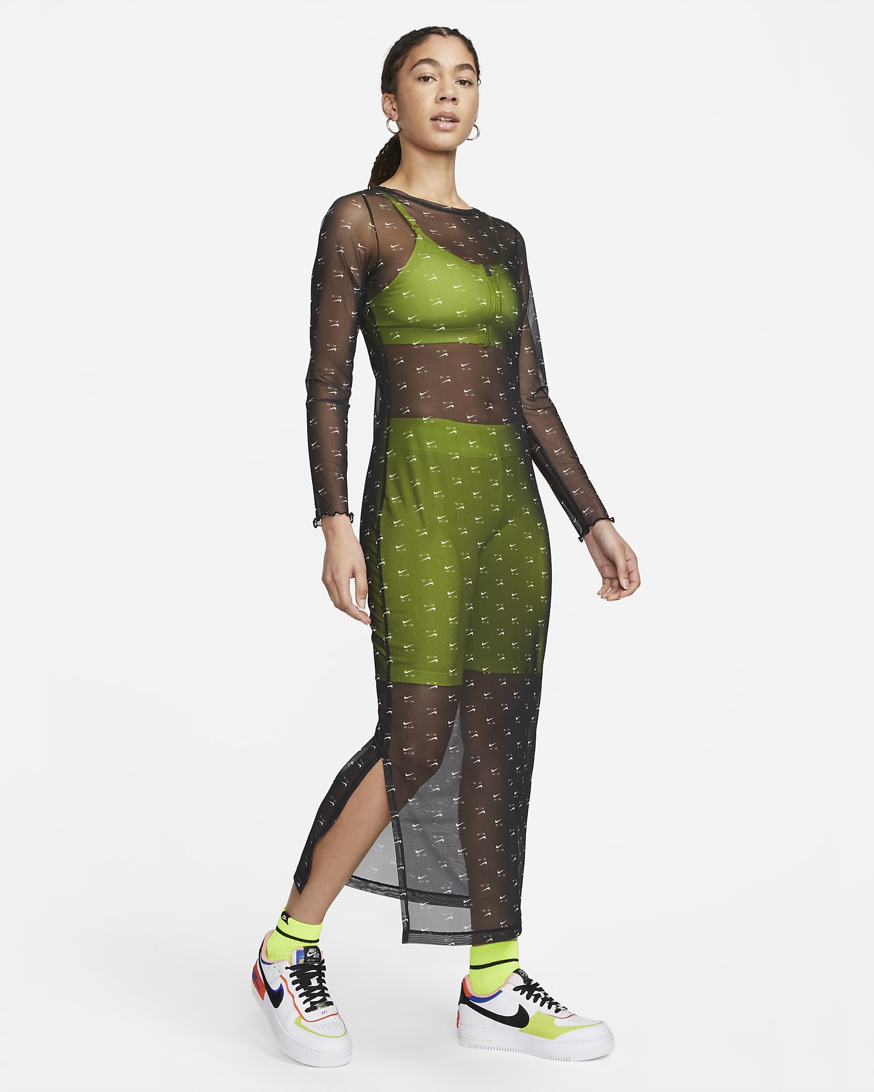 Nike Air Women's Printed Mesh Long-sleeve Dress. Nike BG
