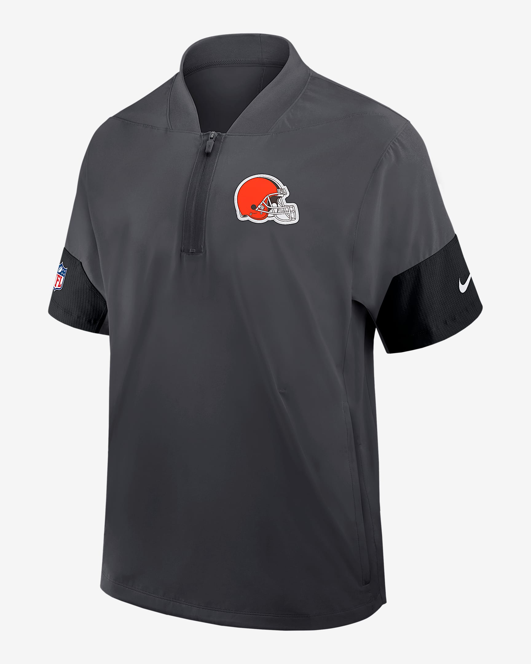 Cleveland Browns Sideline Coach Men's Nike NFL 1/2-Zip Short-Sleeve Hooded Jacket - Grey