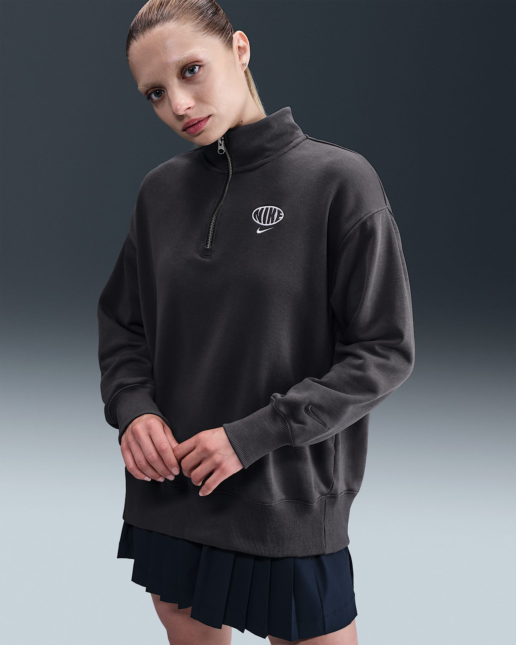 Nike Sportswear Phoenix Fleece Women's Oversized 1/4-Zip Sweatshirt - Medium Ash/White/Medium Ash
