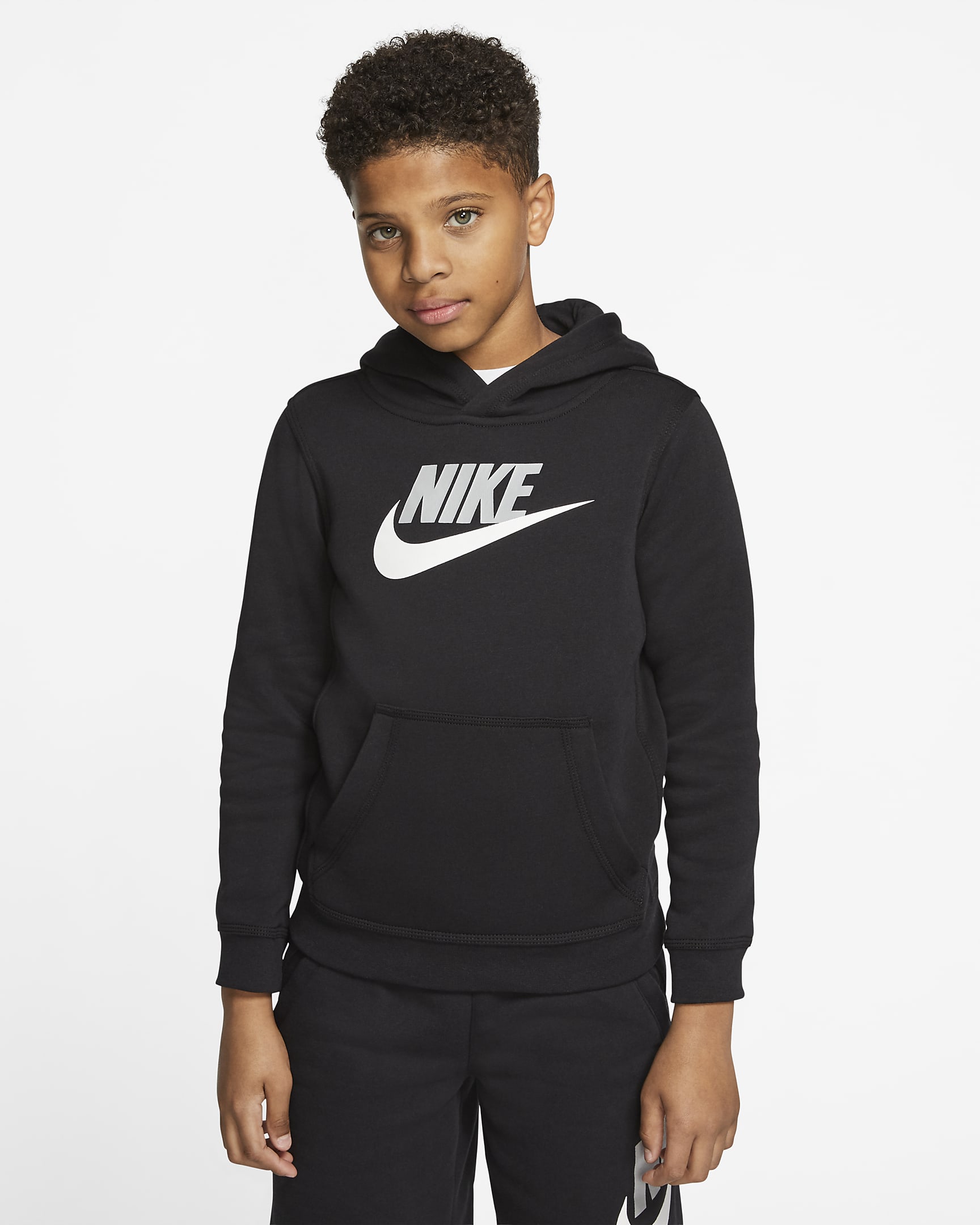 Nike Sportswear Club Fleece Big Kids’ Pullover Hoodie - Black/Light Smoke Grey