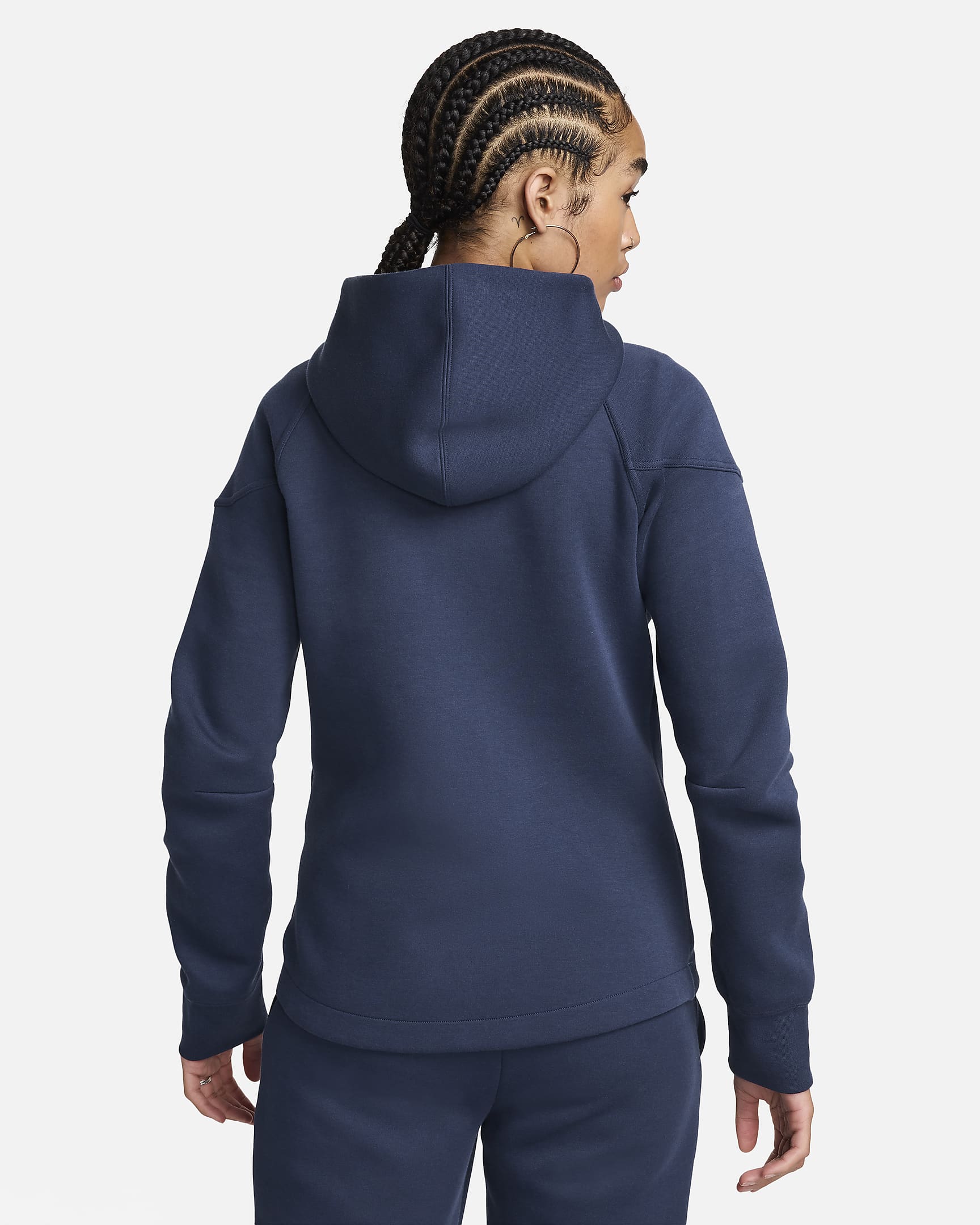 Damska bluza piłkarska z kapturem i zamkiem na całej długości Nike Paris Saint-Germain Tech Fleece Windrunner - Midnight Navy/Biel