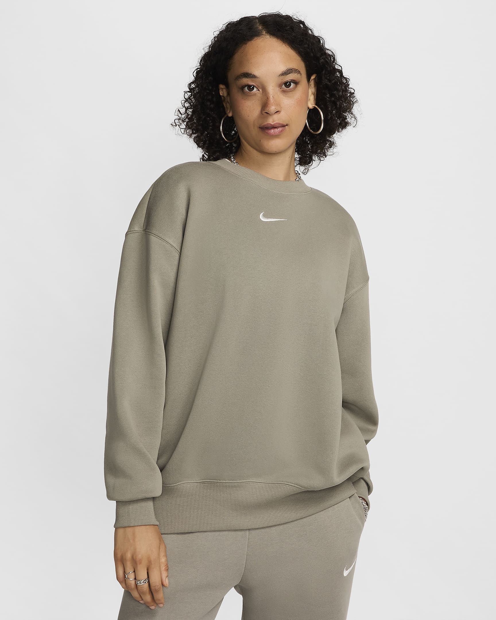 Damska bluza dresowa z półokrągłym dekoltem o kroju oversize Nike Sportswear Phoenix Fleece - Light Army/Sail