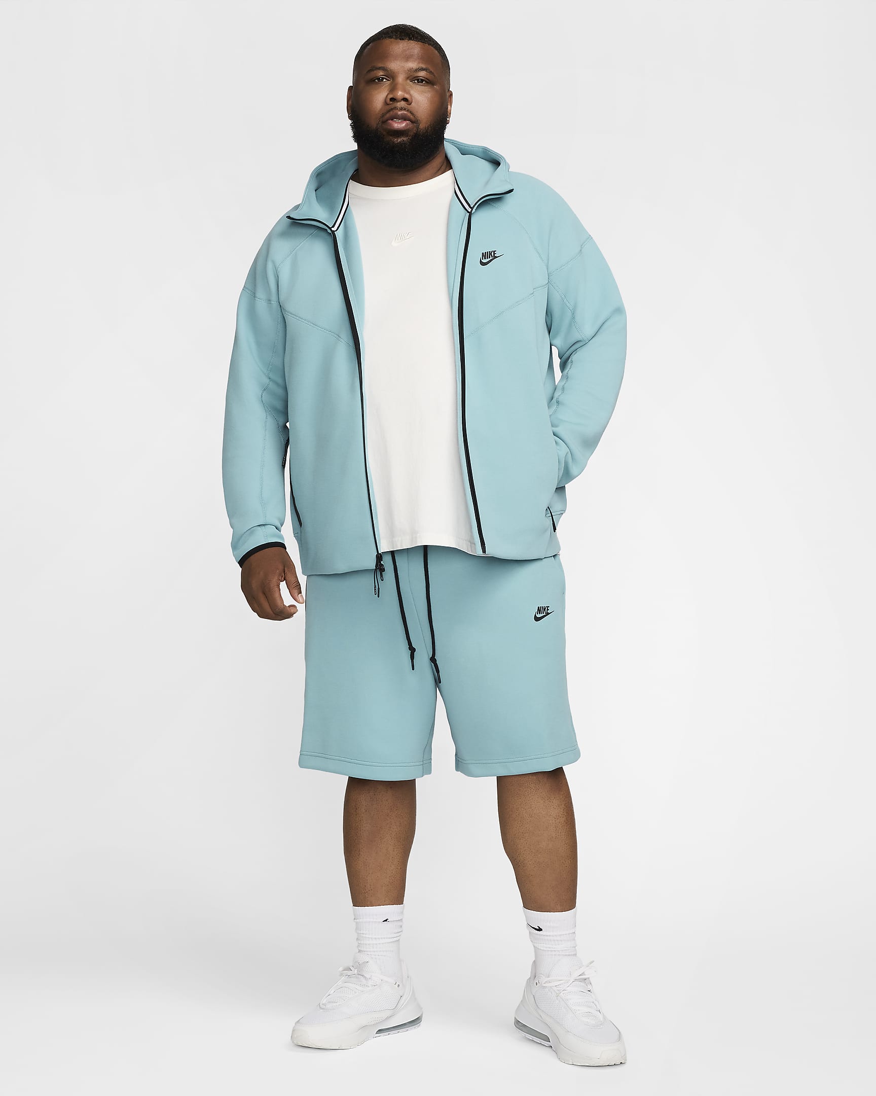 Nike Sportswear Tech Fleece Windrunner cipzáras, kapucnis férfipulóver - Denim Turquoise/Fekete