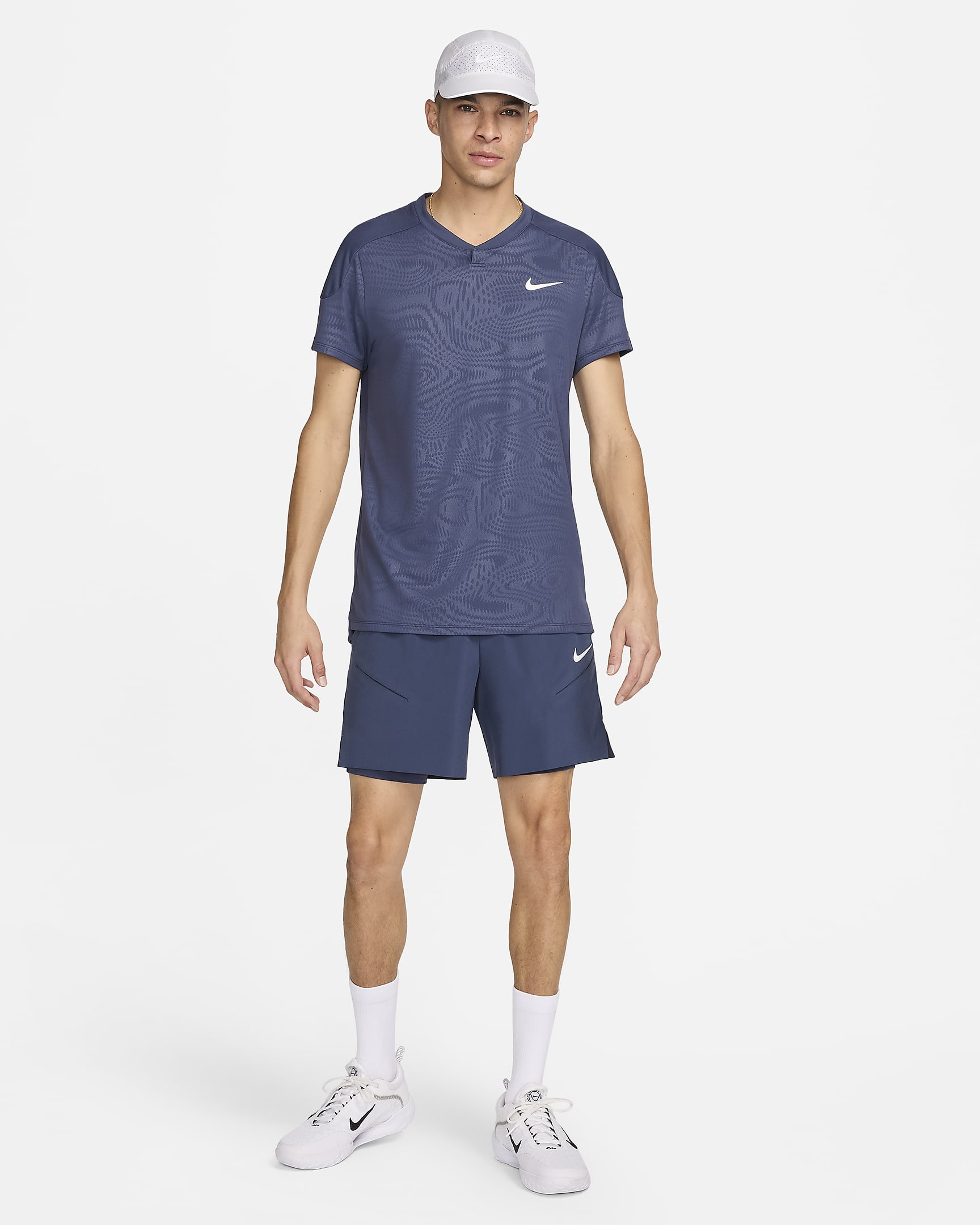 Playera de tenis Dri-FIT para hombre Nike Court Slam - Trueno azul/Blanco