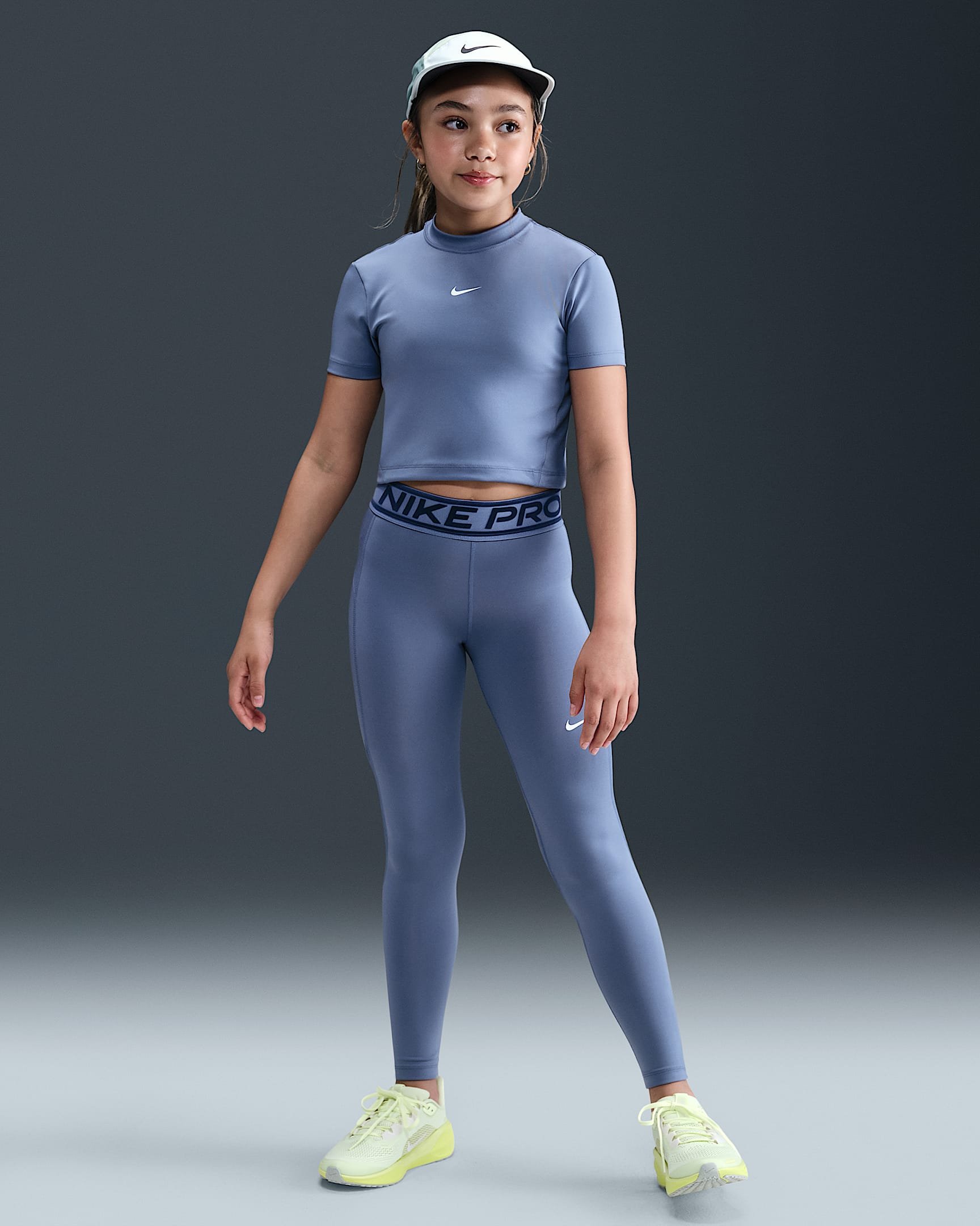 Nike Pro legging met halfhoge taille voor meisjes - World Indigo/Midnight Navy/Wit