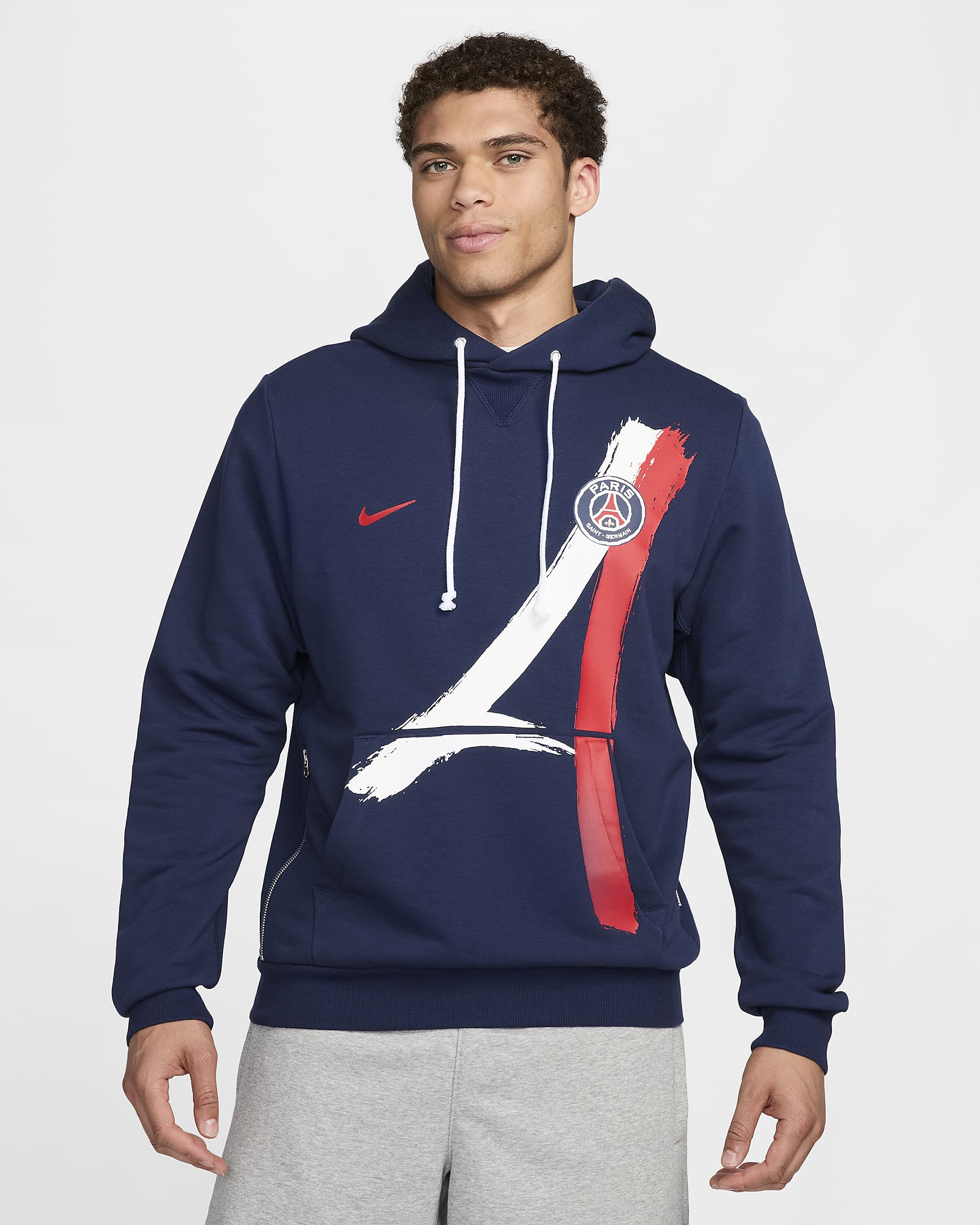 Paris Saint-Germain Standard Issue Men's Nike Dri-FIT Soccer Pullover Hoodie - Midnight Navy/University Red