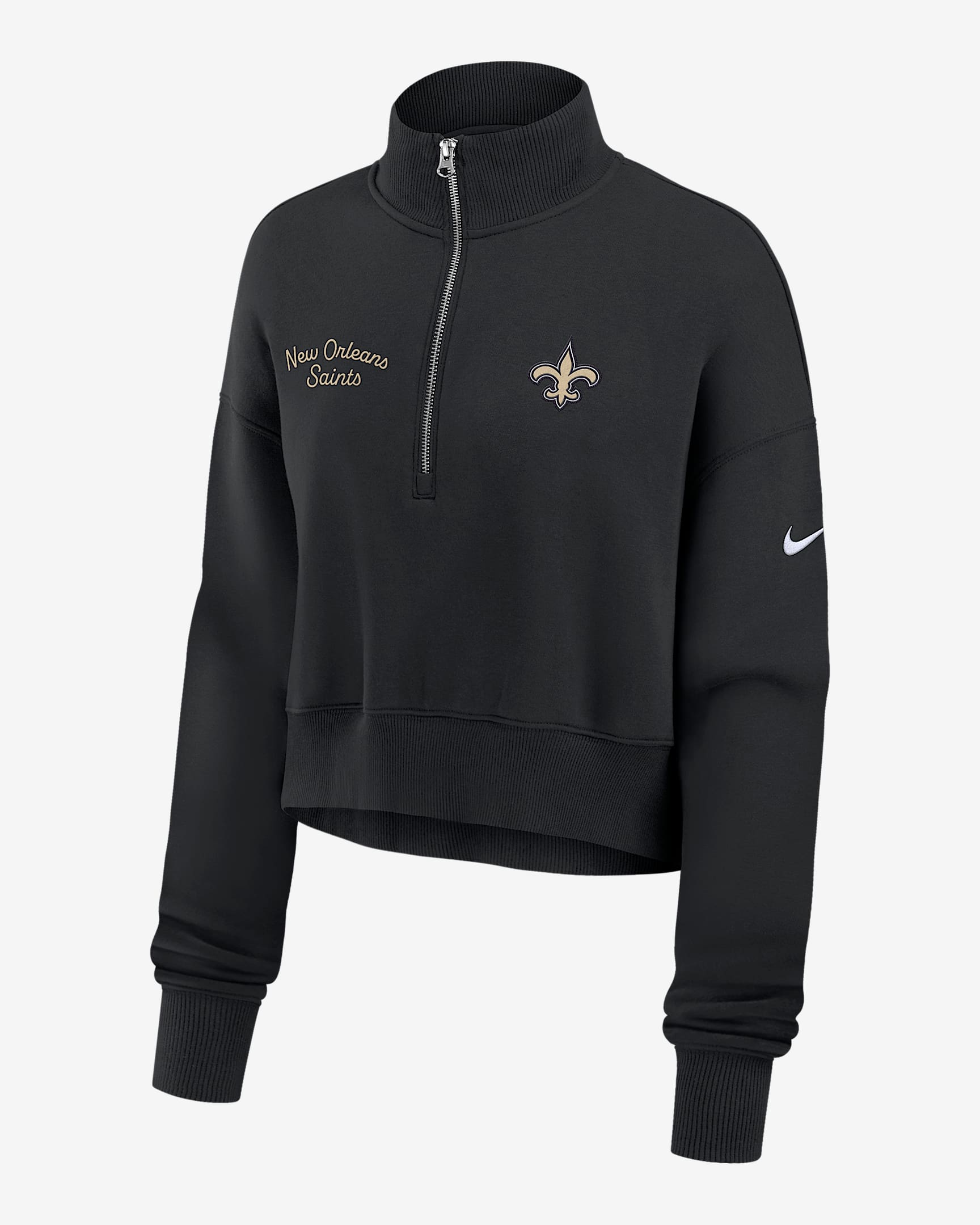New Orleans Saints Phoenix Women's Nike NFL Cropped 1/4-Zip Crew - Black