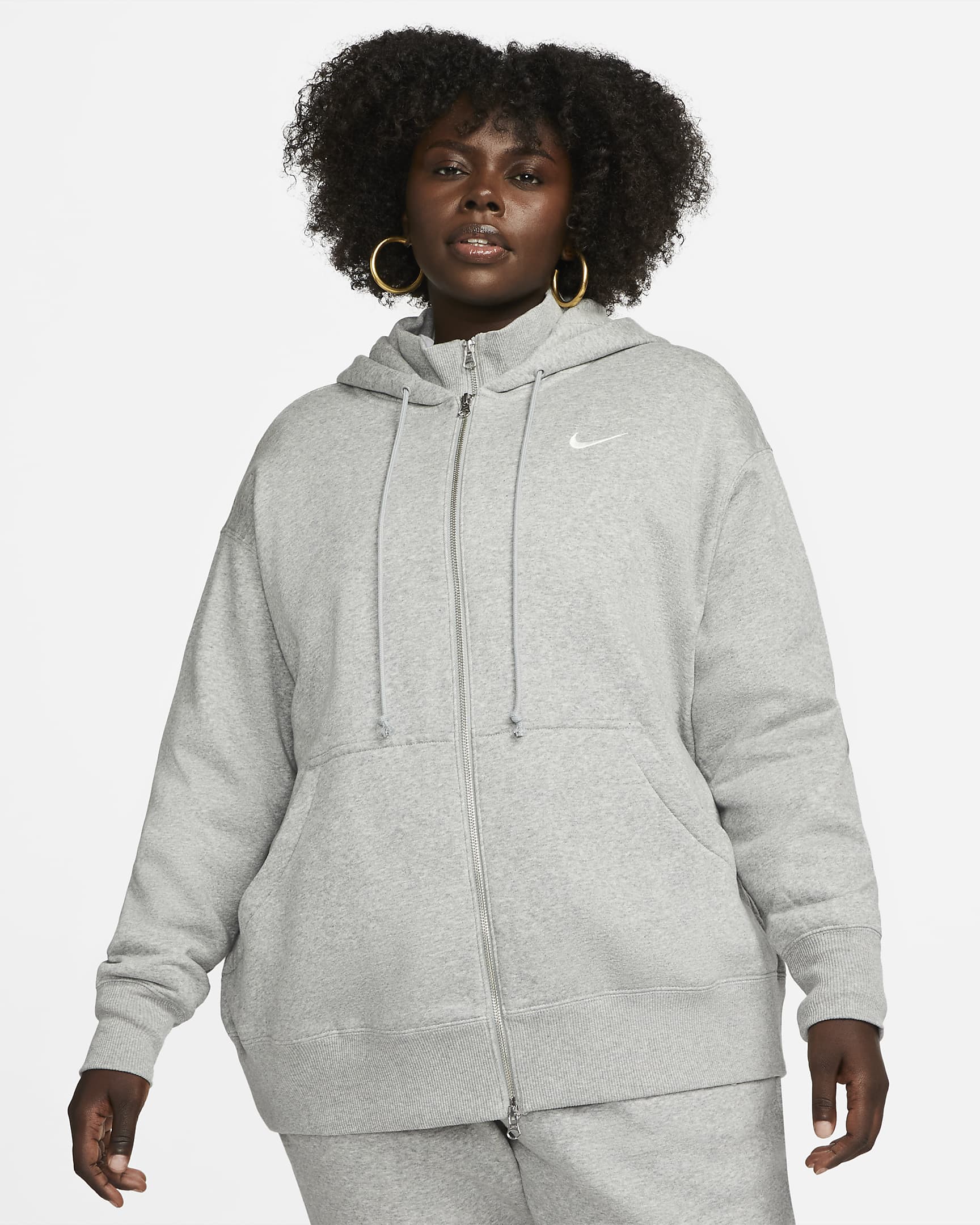 Huvtröja med hel dragkedja i oversize-modell Nike Sportswear Phoenix Fleece för kvinnor (Plus Size) - Dark Grey Heather/Sail