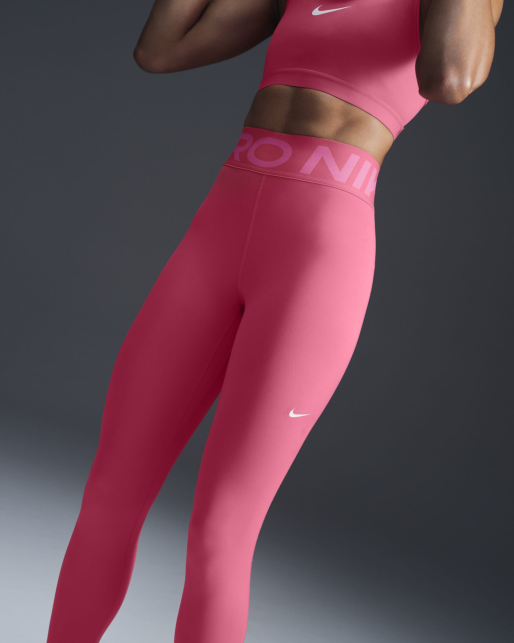 Nike Pro Sculpt Leggings in voller Länge mit hohem Bund (Damen) - Aster Pink/Weiß