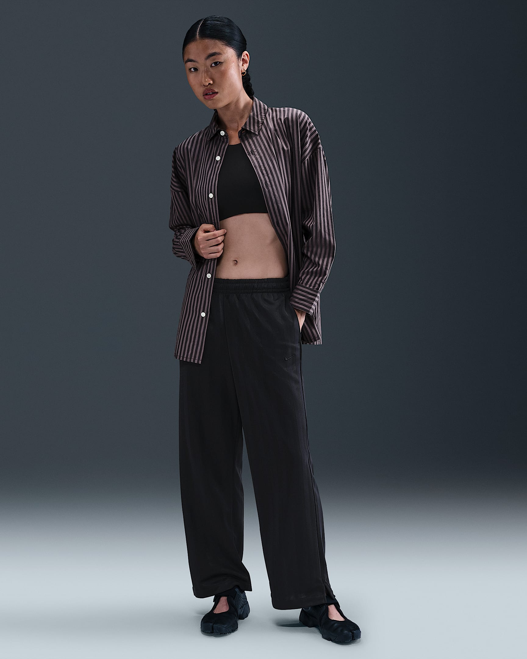 Nike Sportswear Women's Mid-Rise Loose Jacquard Striped Tracksuit Bottoms - Black/Black