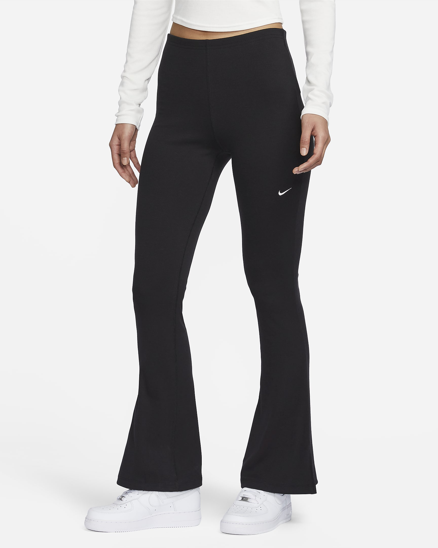 Nike Sportswear Chill Knit Women's Tight Mini-Rib Flared Leggings - Black/Sail